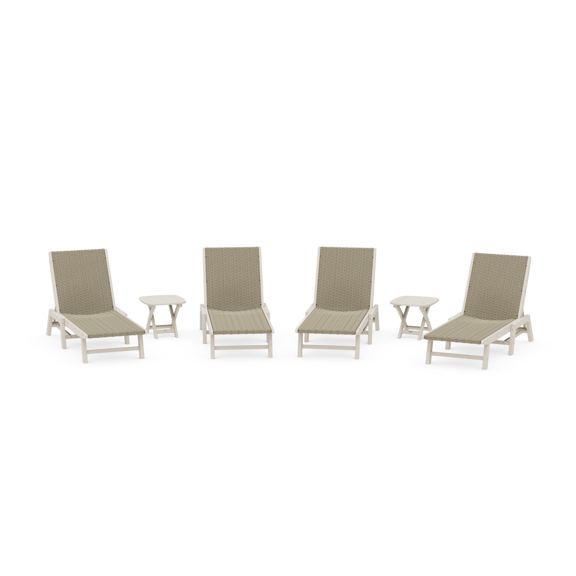 POLYWOOD 6- Piece Coastal Woven Chaise Chaise Lounge Set — Sand / Dune Grass