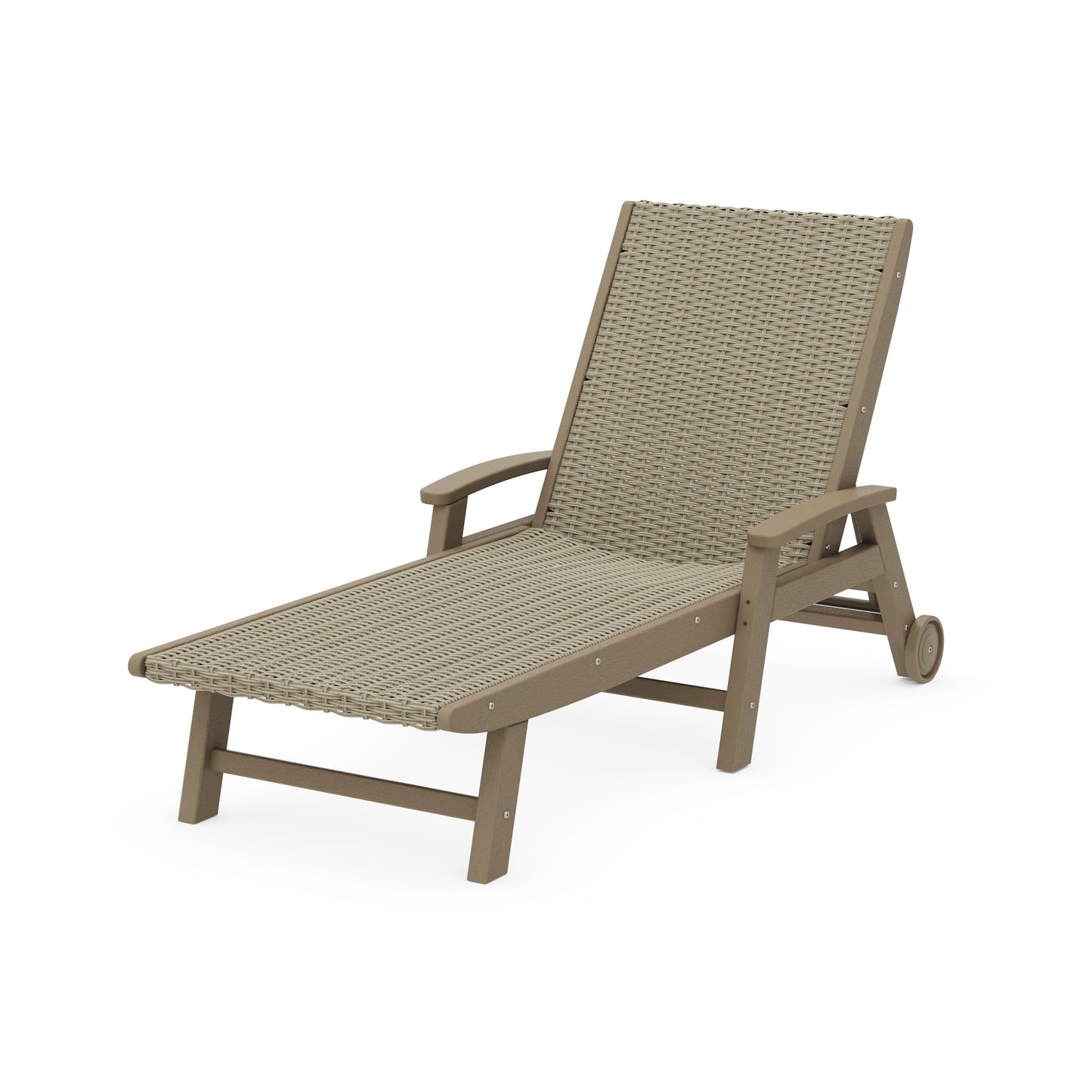 POLYWOOD Coastal Woven Chaise with Arms and Wheels — Vintage Sahara / Dune Grass