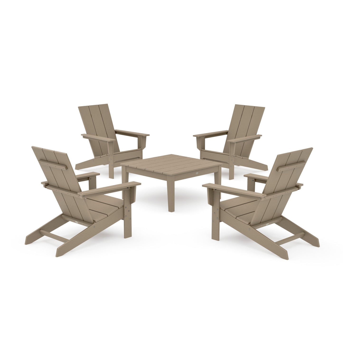 POLYWOOD 5-Piece Modern Studio Adirondack Chair Conversation Group — Vintage Sahara