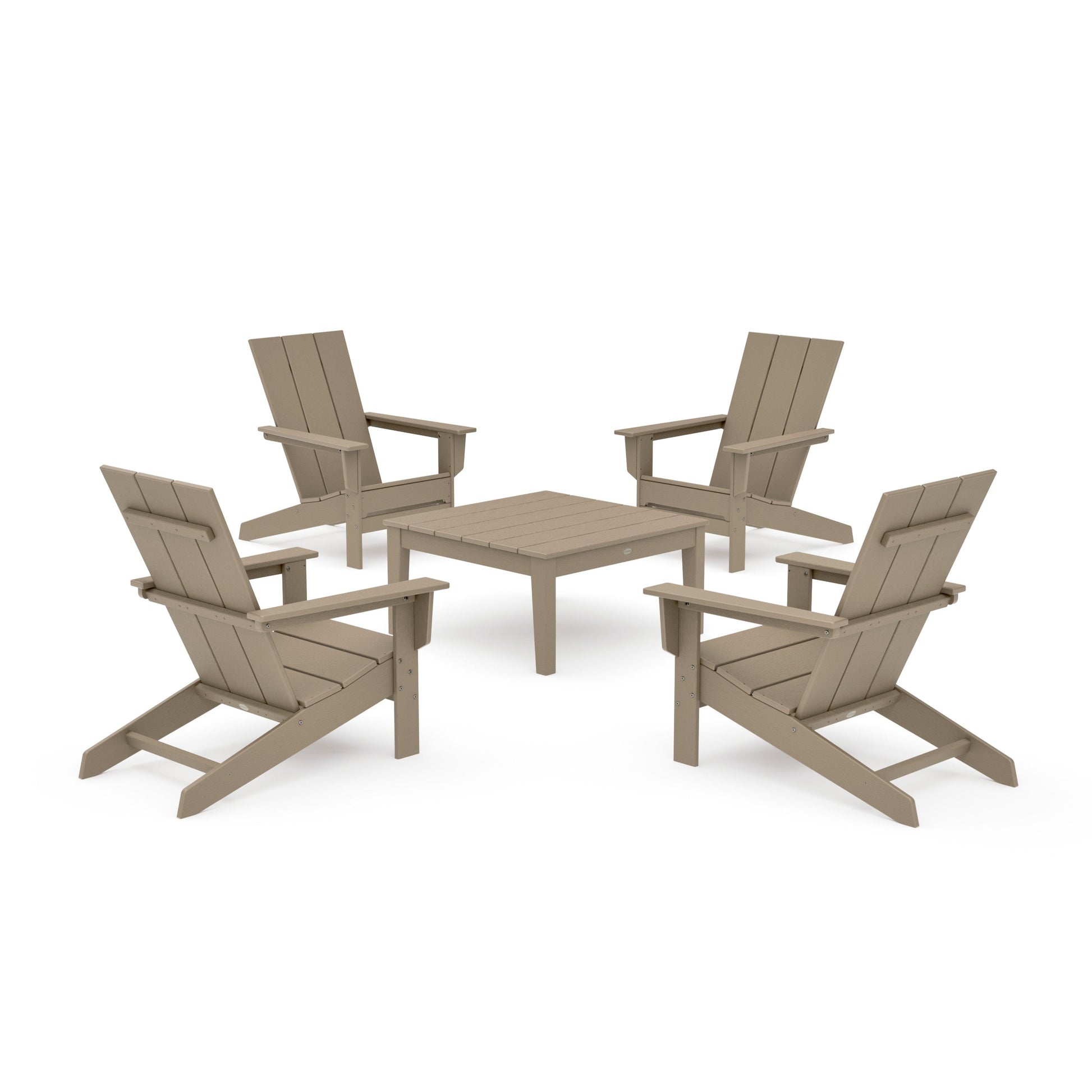 POLYWOOD 5-Piece Modern Studio Adirondack Chair Conversation Group — Vintage Sahara