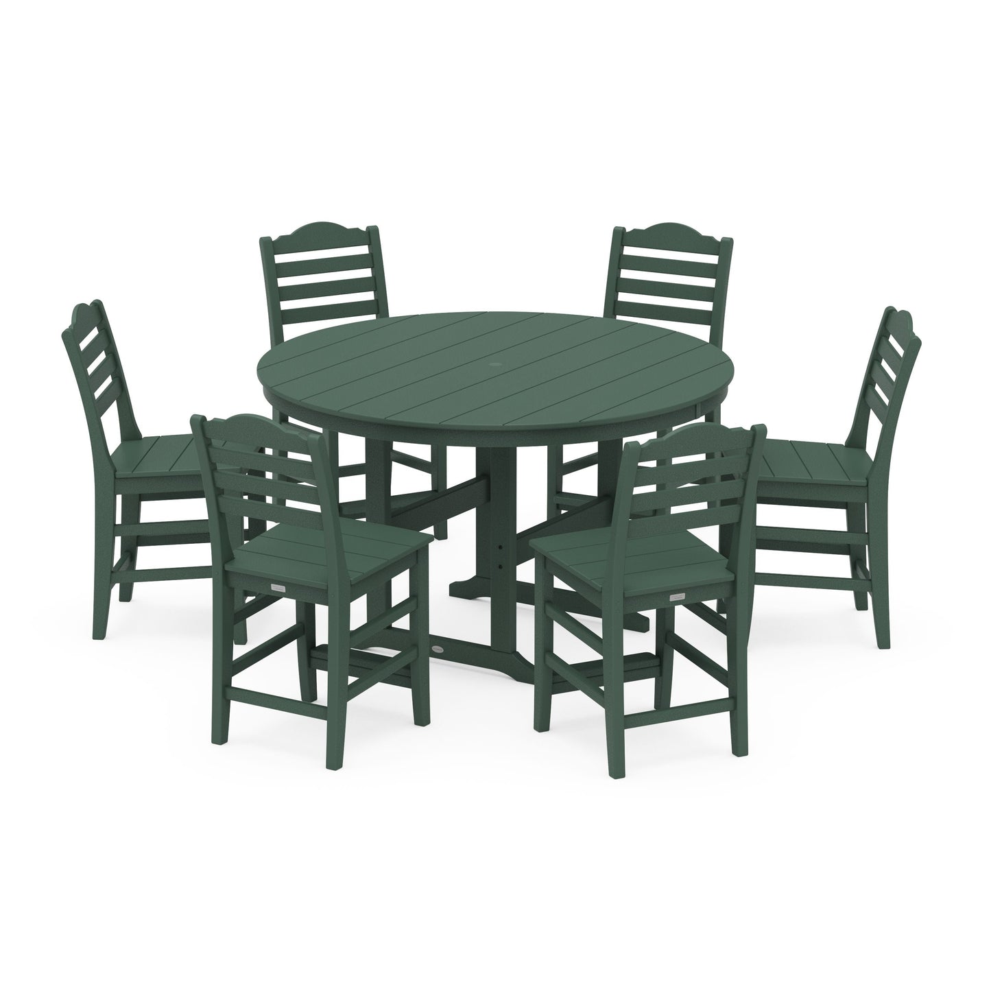 POLYWOOD Savannah 7-Piece Farmhouse Side Chair Round Counter Set — Green