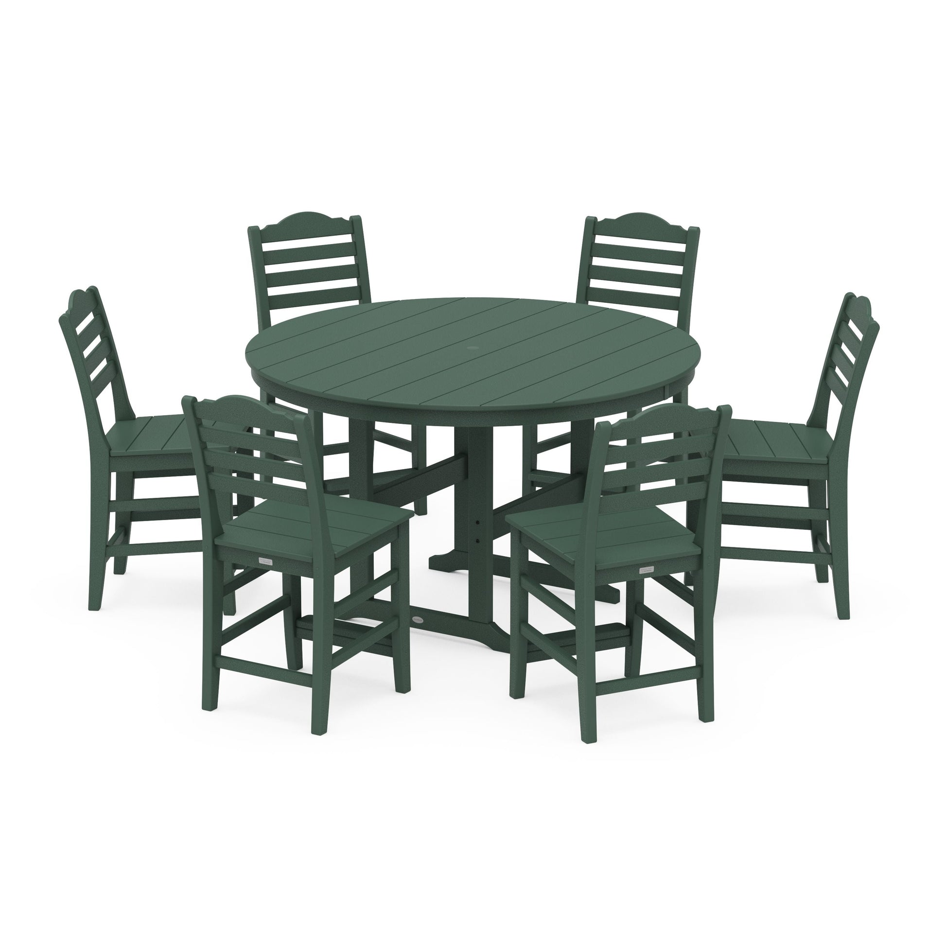 POLYWOOD Savannah 7-Piece Farmhouse Side Chair Round Counter Set — Green