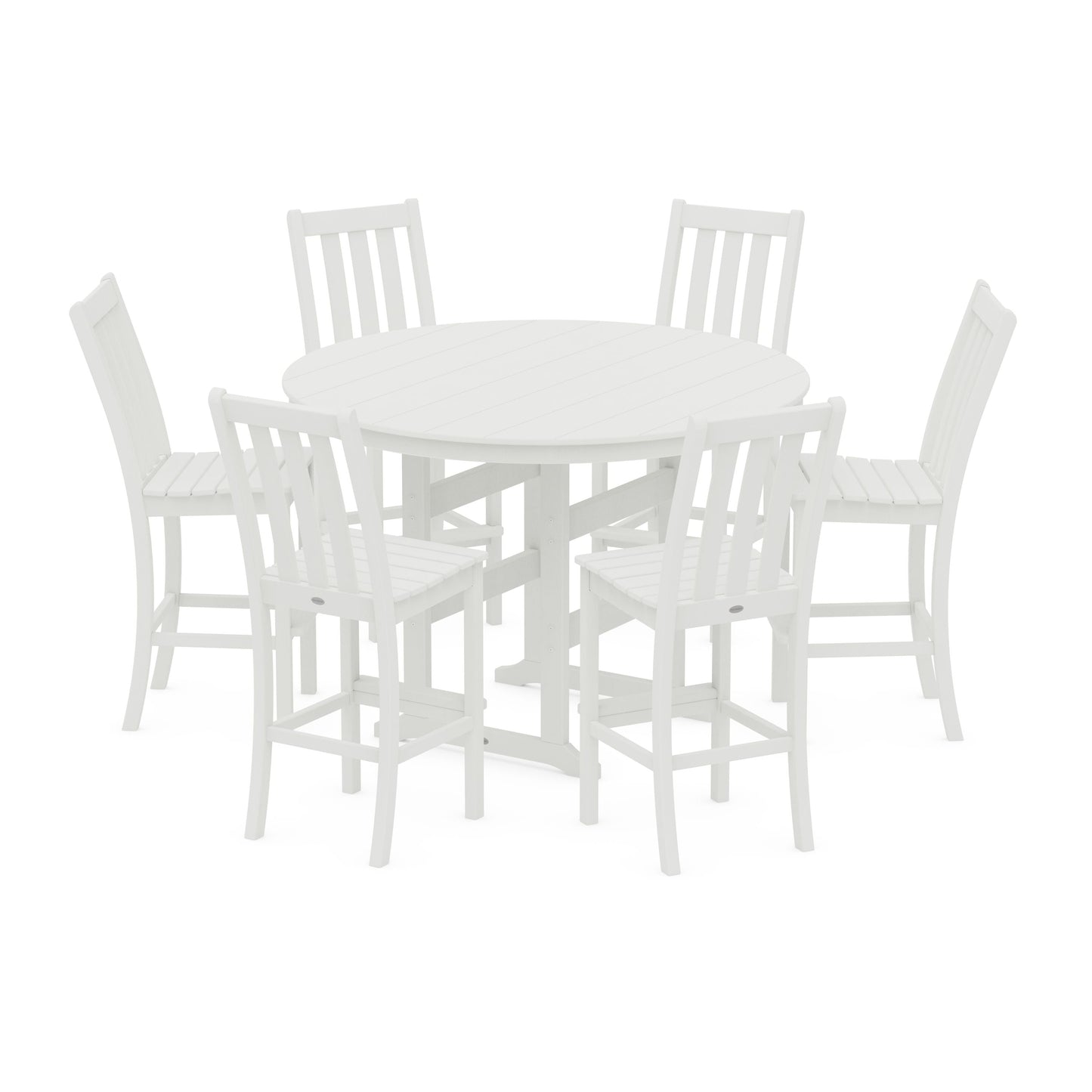 POLYWOOD Vineyard 7-Piece Side Chair Round Farmhouse Bar Set — Vintage White