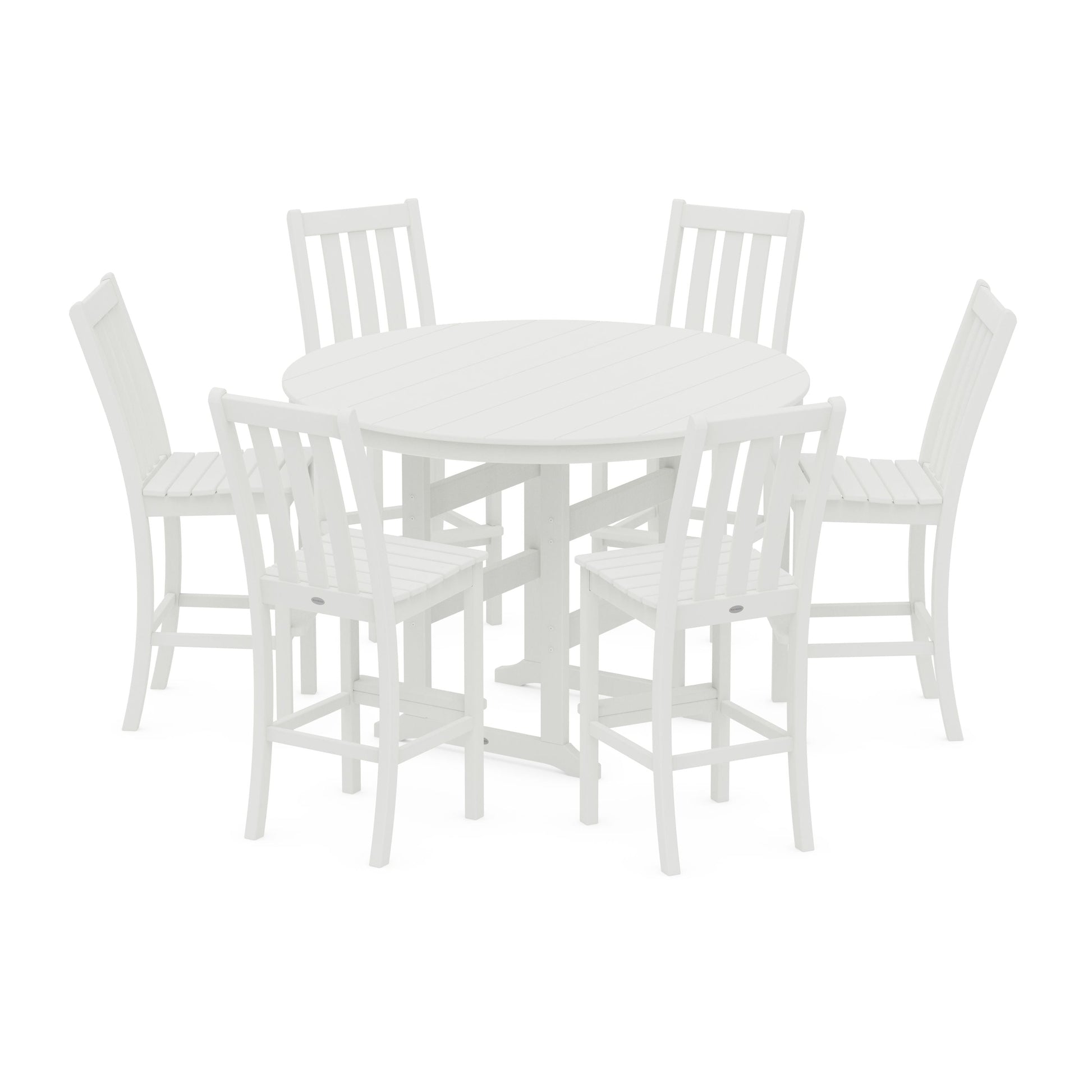 POLYWOOD Vineyard 7-Piece Side Chair Round Farmhouse Bar Set — Vintage White