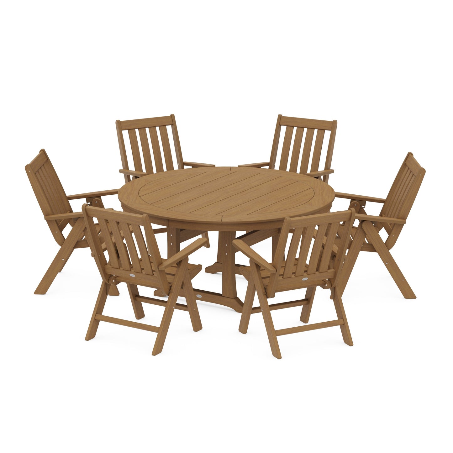 POLYWOOD Vineyard Folding 7-Piece Side Chair Round Dining Set — Natural