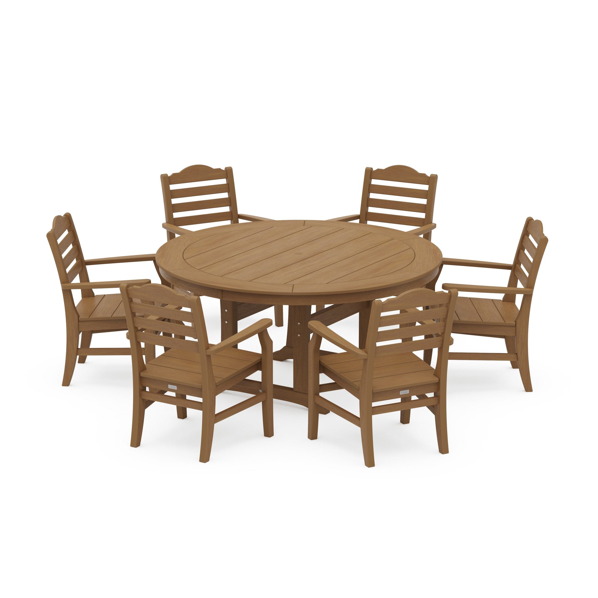 POLYWOOD Savannah 7-Piece Arm Chair Round Dining Set — Natural
