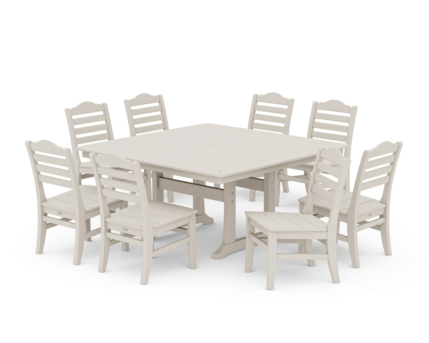 POLYWOOD Savannah Side Chair 9-Piece Square Dining Set with Trestle Legs — Sand