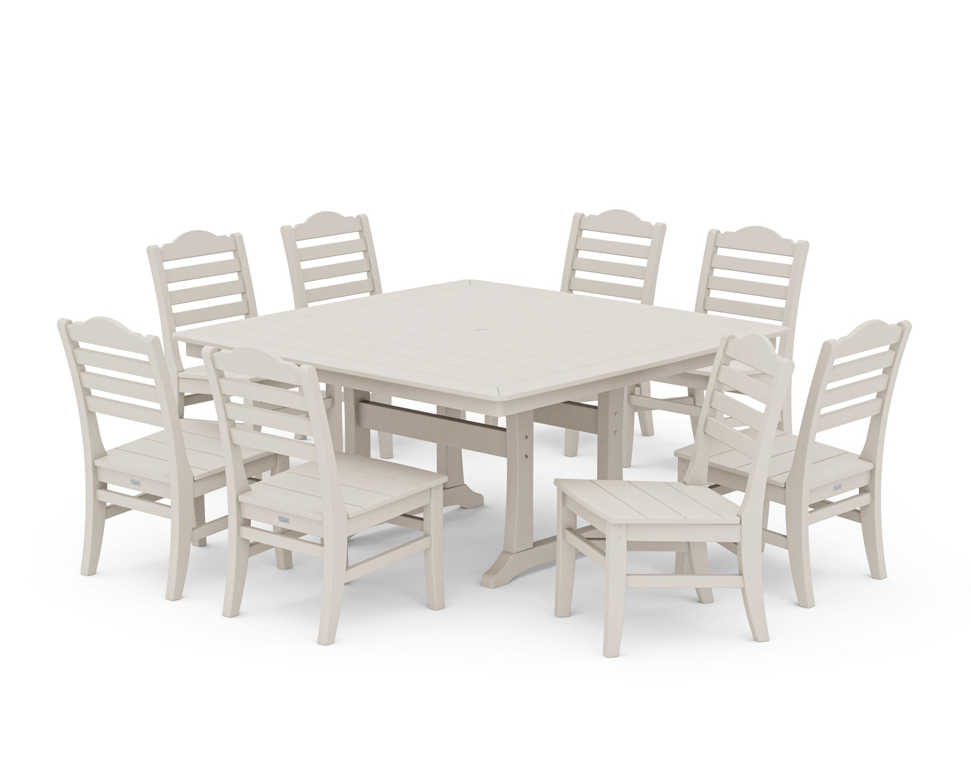 POLYWOOD Savannah Side Chair 9-Piece Square Dining Set with Trestle Legs — Sand