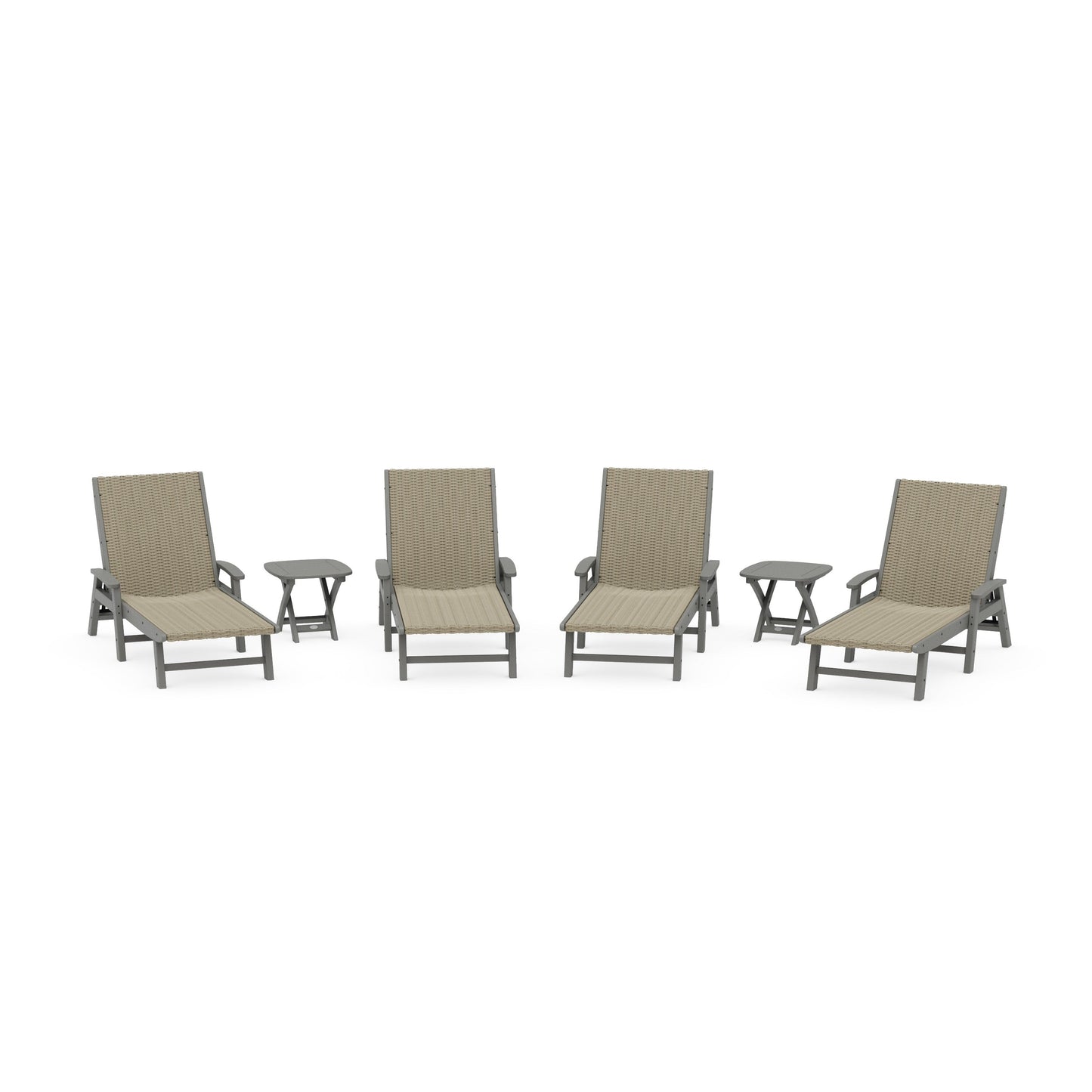 POLYWOOD 6- Piece Coastal Woven Chaise with Arms Chaise Lounge Set — Slate Grey / Dune Grass