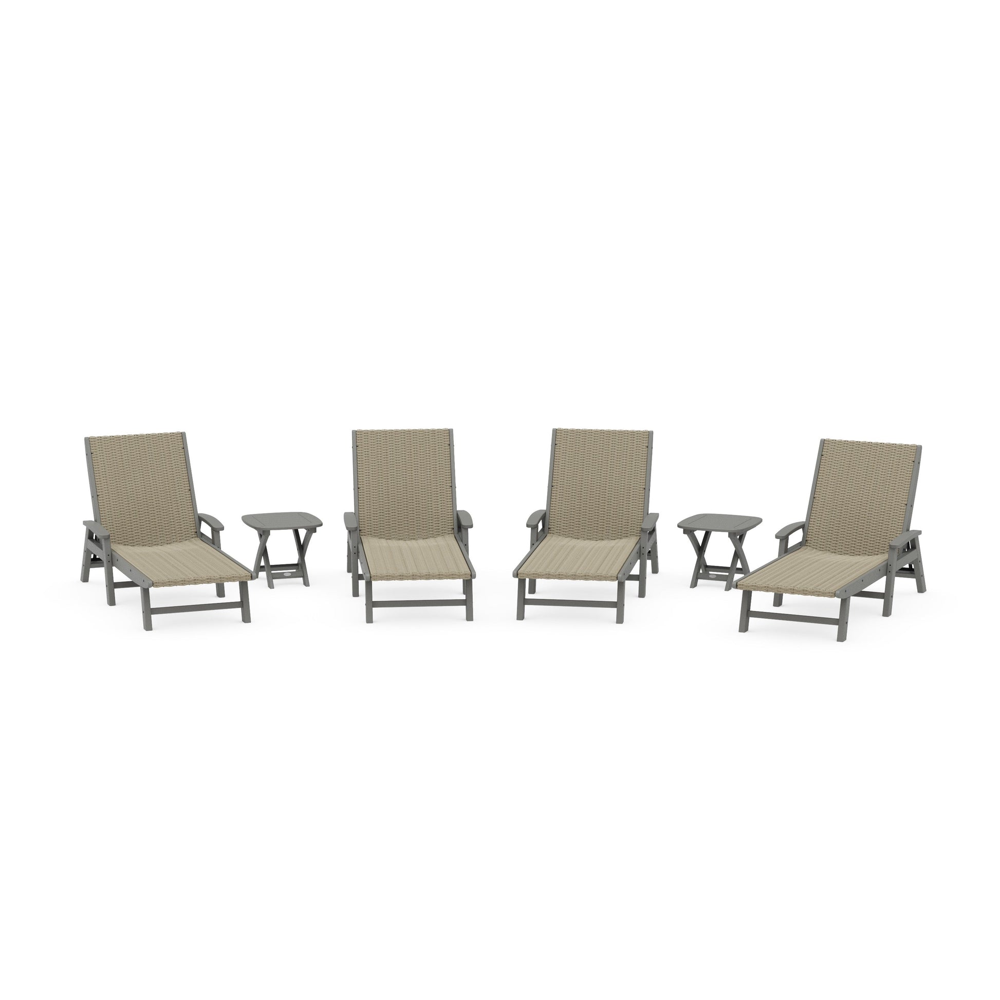 POLYWOOD 6- Piece Coastal Woven Chaise with Arms Chaise Lounge Set — Slate Grey / Dune Grass