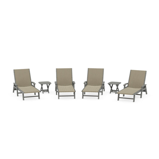 POLYWOOD 6- Piece Coastal Woven Chaise with Arms Chaise Lounge Set — Slate Grey / Dune Grass