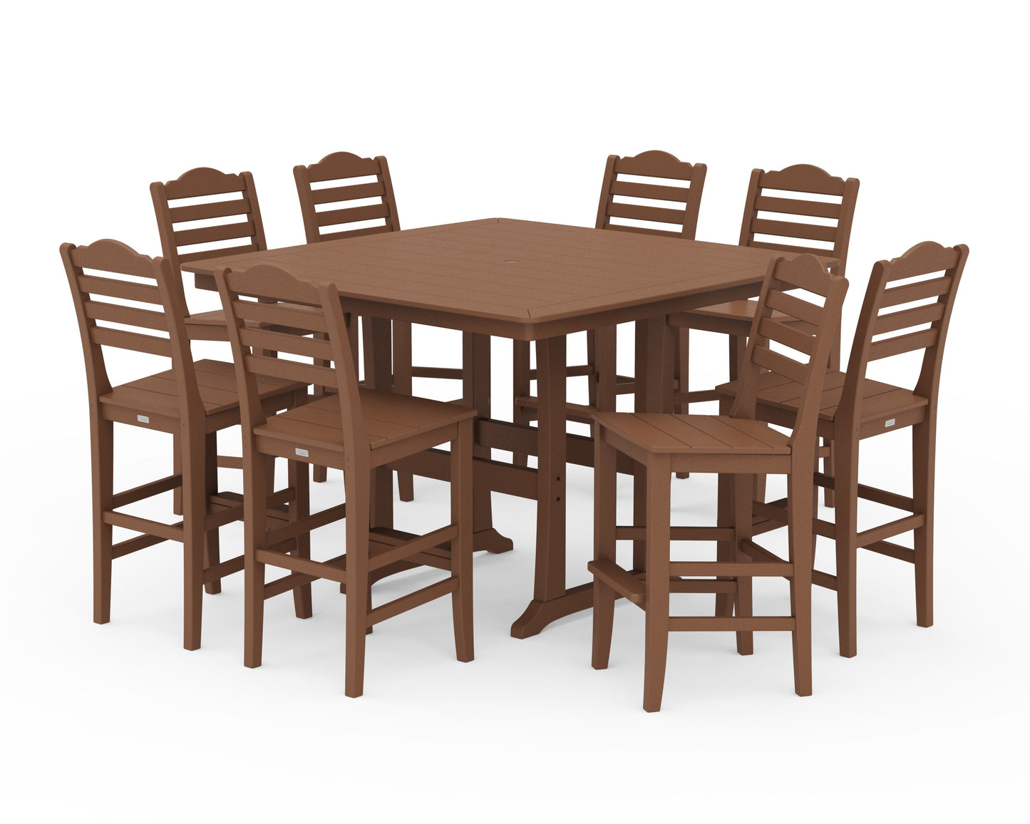 POLYWOOD Savannah Side Chair 9-Piece Square Bar Set with Trestle Legs — Teak