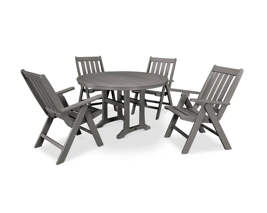 Polywood - Vineyard Folding Chair 5-Piece Round Dining Set with Trestle Legs - FREE SHIPPING