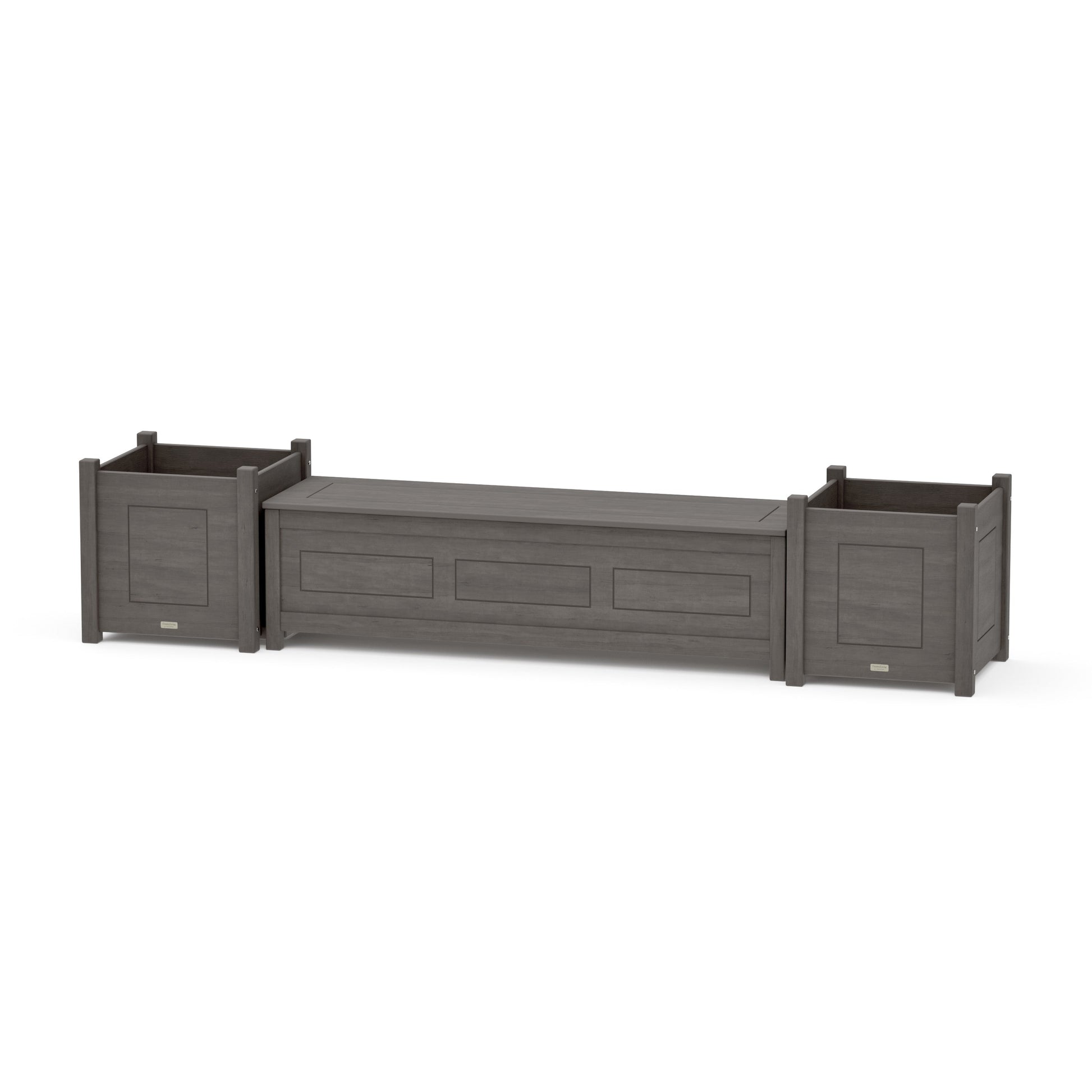 POLYWOOD 60" Country Living Straight Planter Storage Bench Set- Large — Driftwood