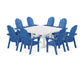 POLYWOOD Vineyard Curveback Adirondack 9-Piece Square Farmhouse Dining Set with Trestle Legs — Pacific Blue / White