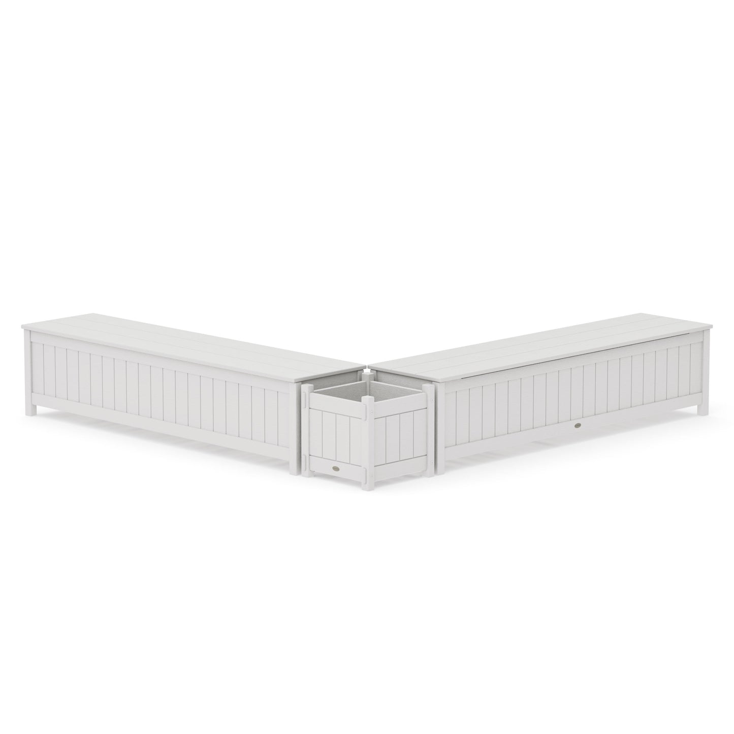 POLYWOOD 72" Vineyard L- Shaped Planter Storage Bench Set — Vintage White