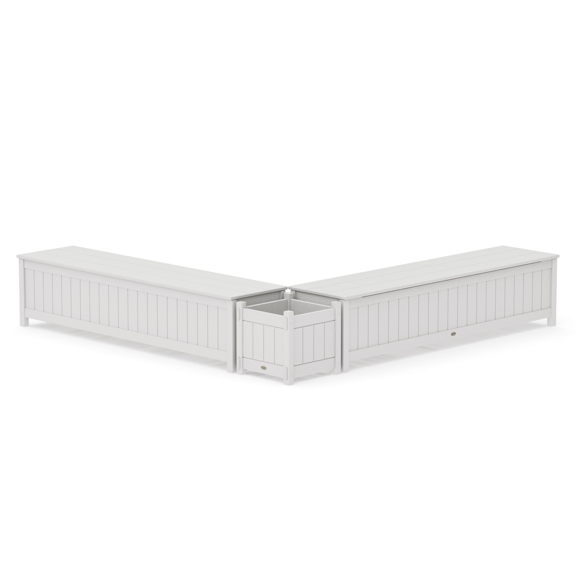 POLYWOOD 72" Vineyard L- Shaped Planter Storage Bench Set — Vintage White