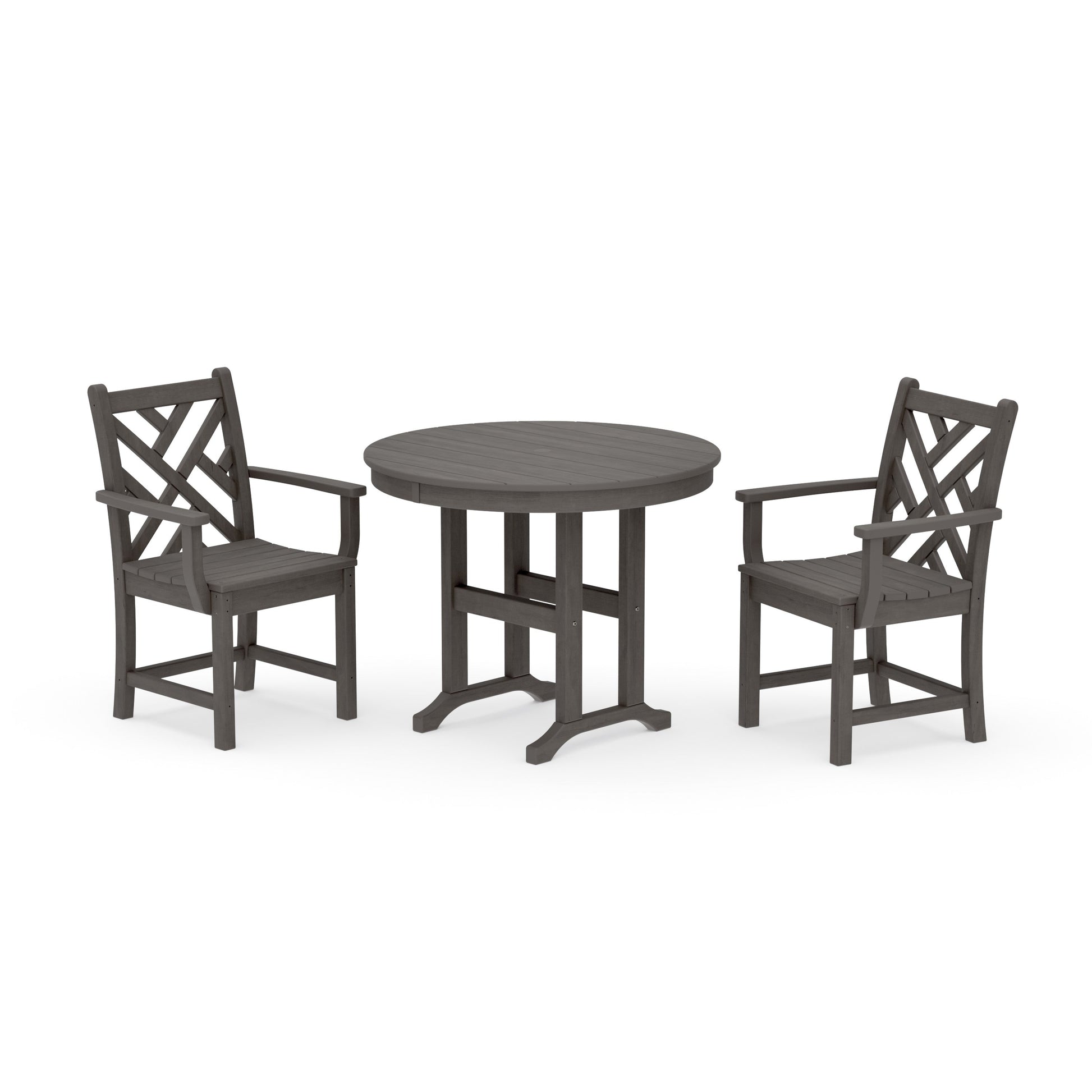 POLYWOOD Chippendale 3-Piece Round Dining Set — Driftwood