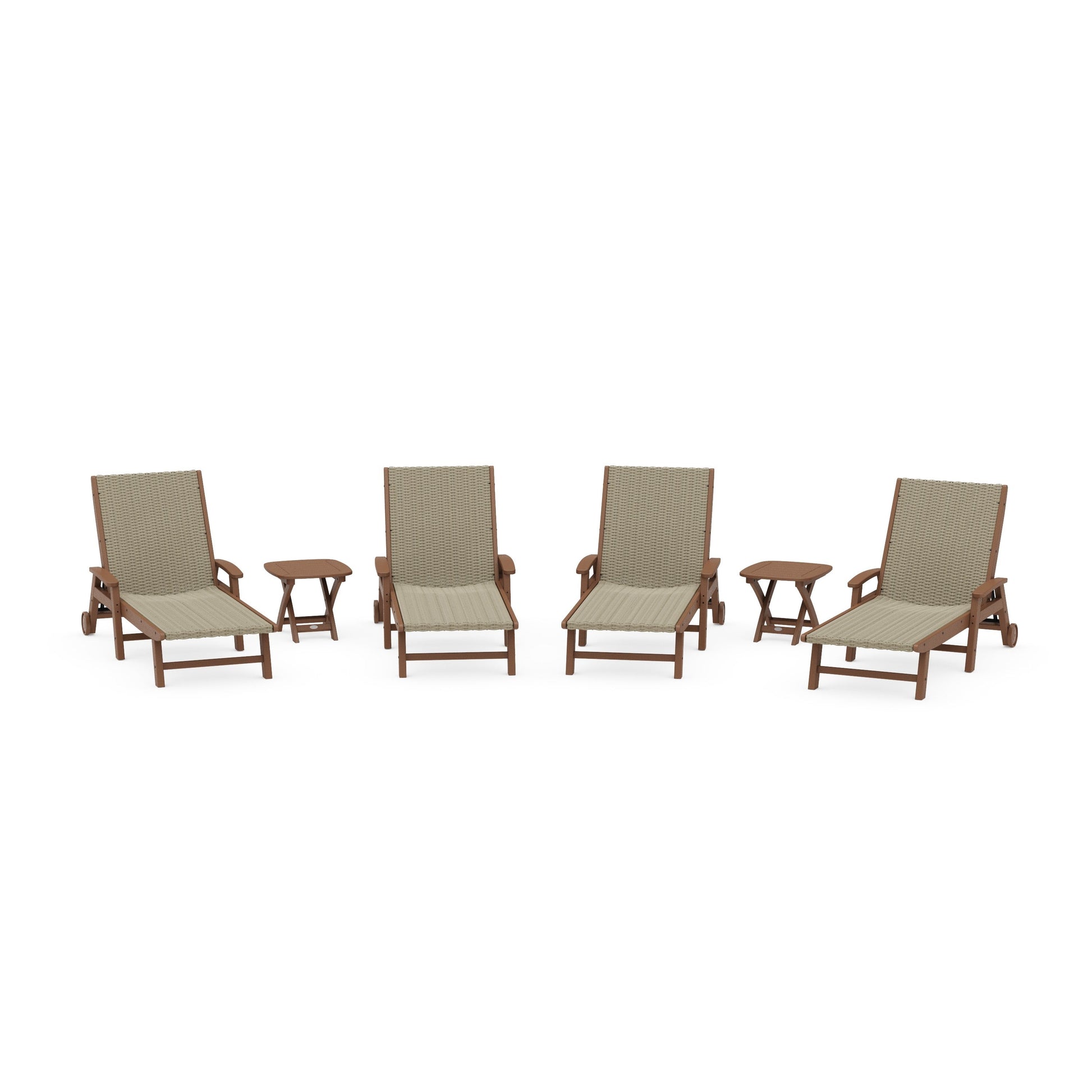 POLYWOOD 6- Piece Coastal Woven Chaise with Arms and Wheels Chaise Lounge Set — Teak / Dune Grass