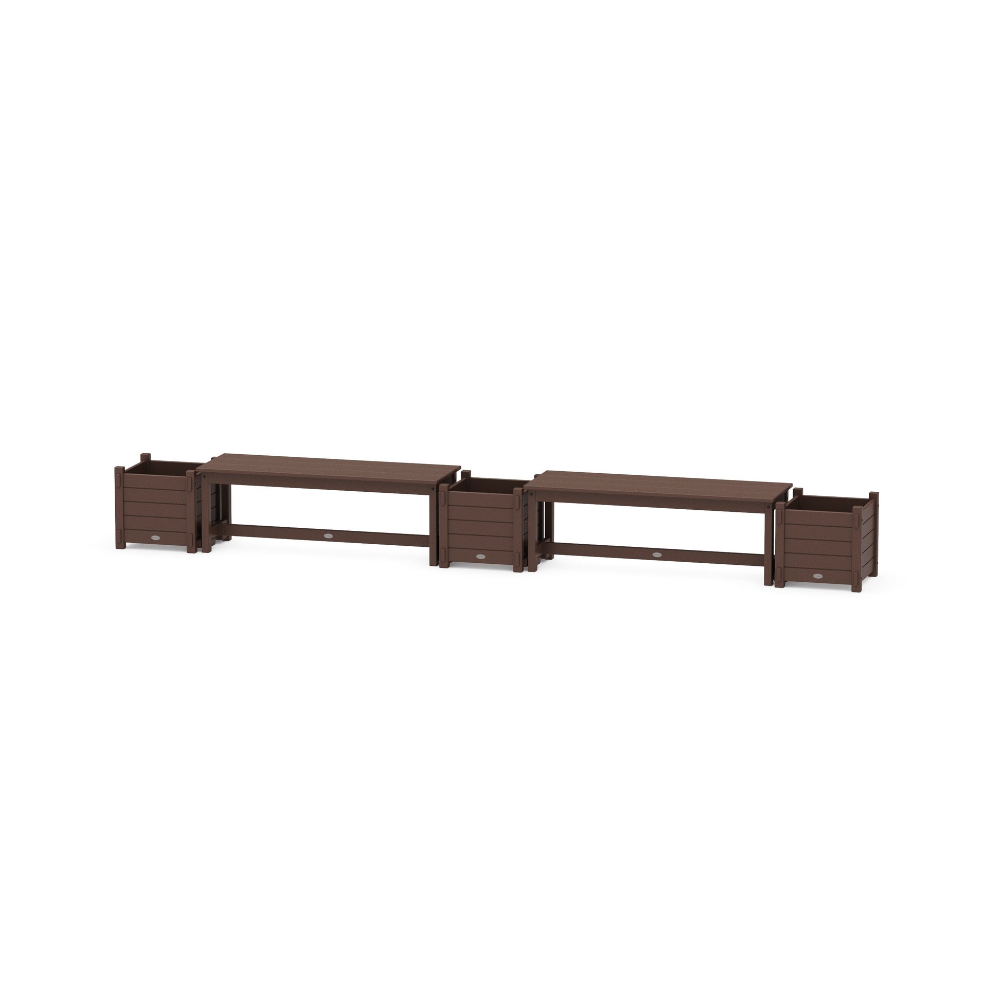 POLYWOOD 48" Nautical Straight Double Planter Bench Set — Mahogany