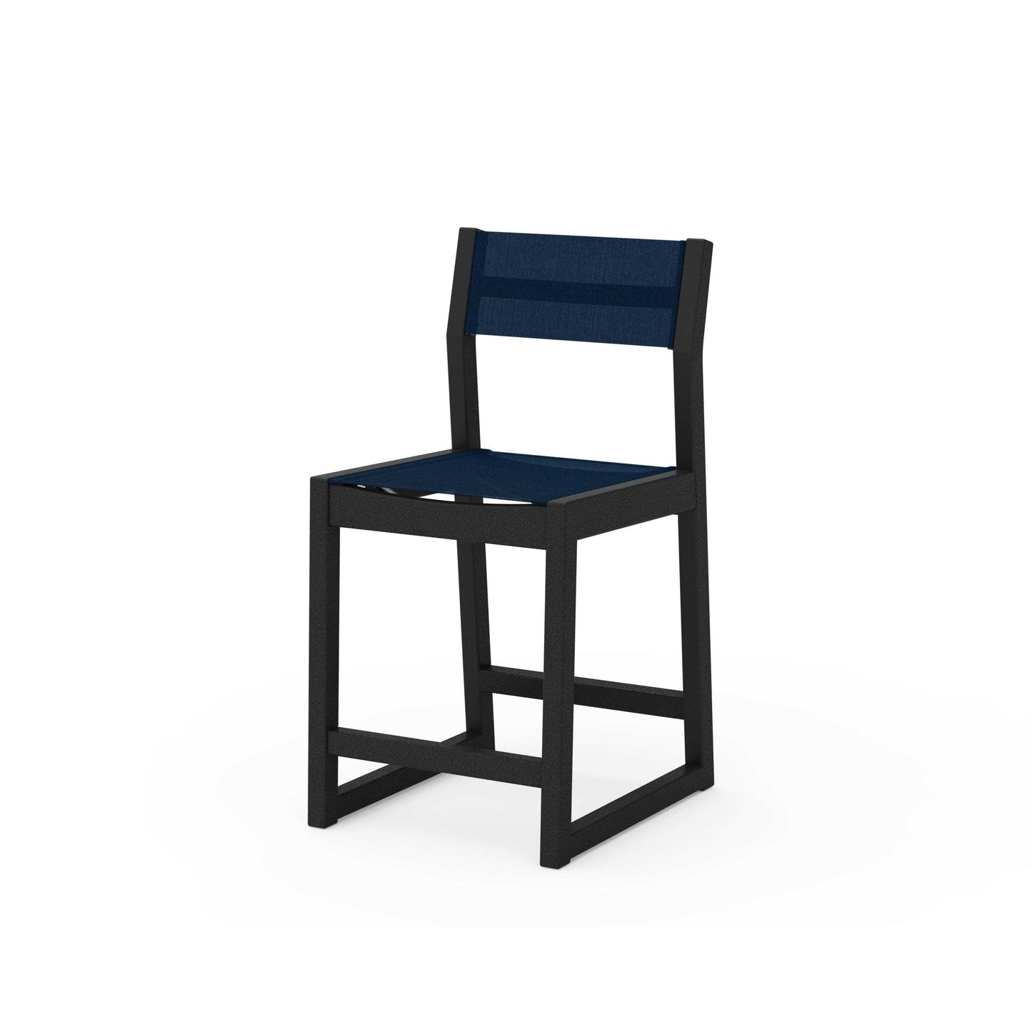 POLYWOOD EDGE Sling Counter Side Chair — Black / Navy Blue Sling
