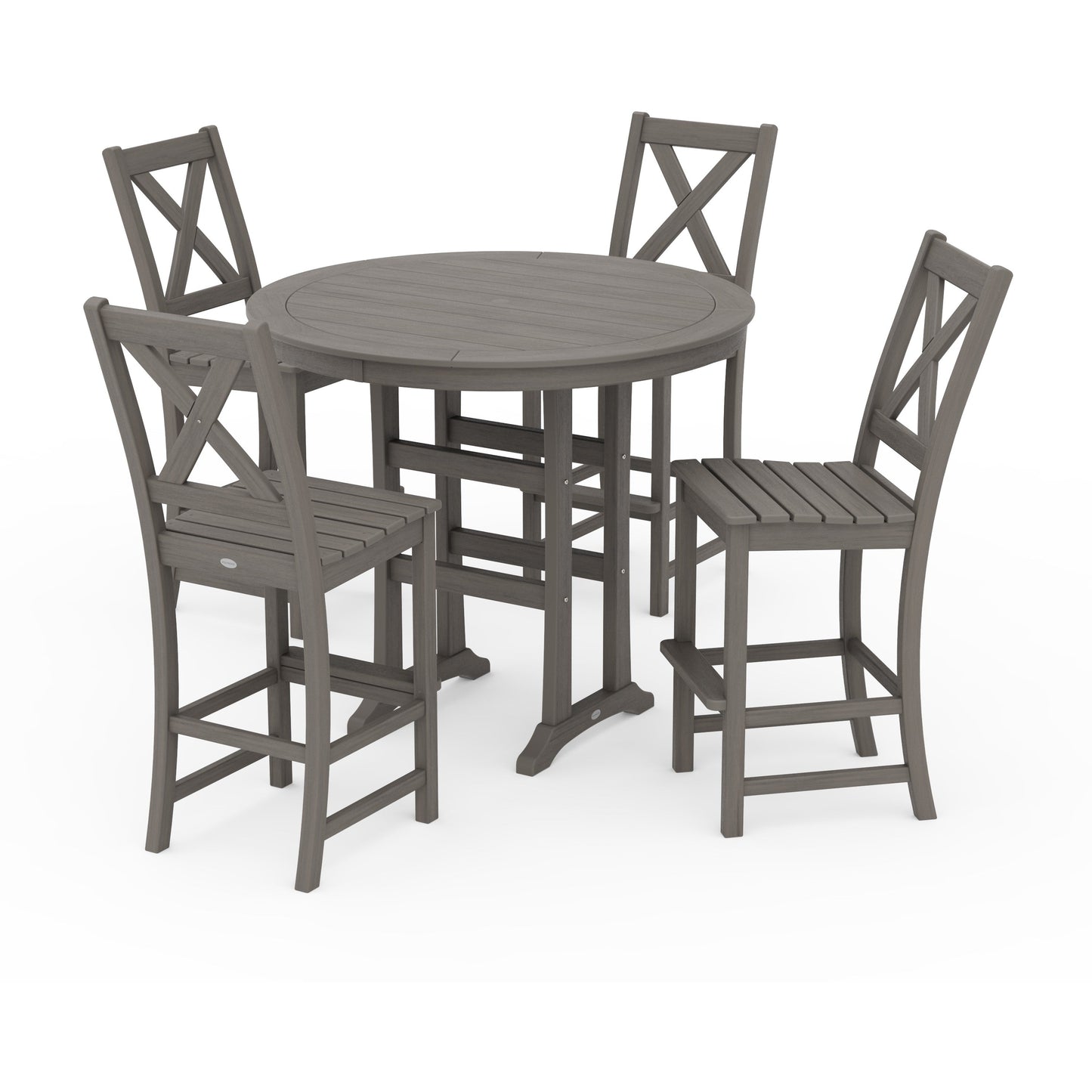 POLYWOOD Braxton 5-Piece Nautical Trestle Arm Chair Bar Set — Driftwood