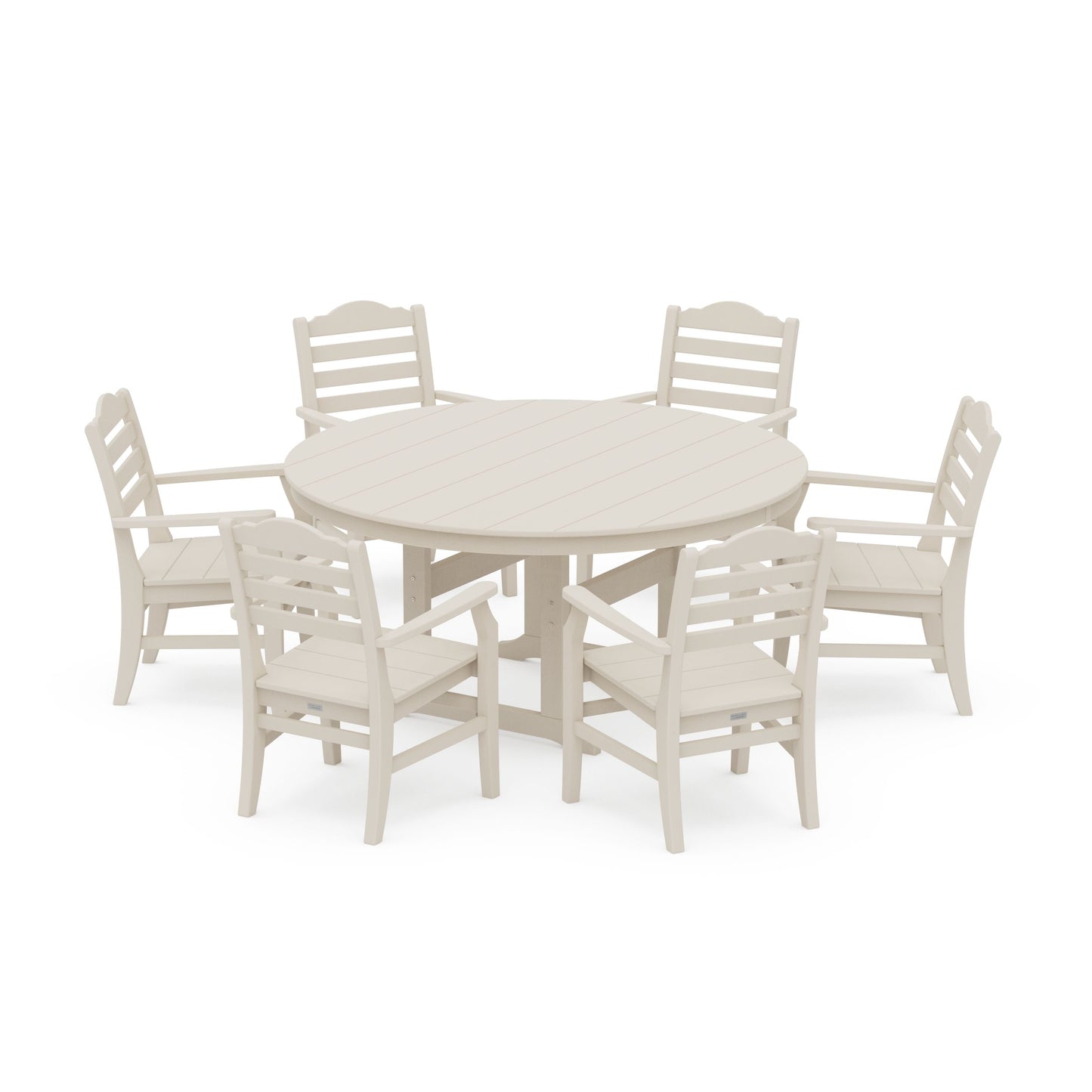 POLYWOOD Savannah 7-Piece Arm Chair Round Farmhouse Dining Set — Sand