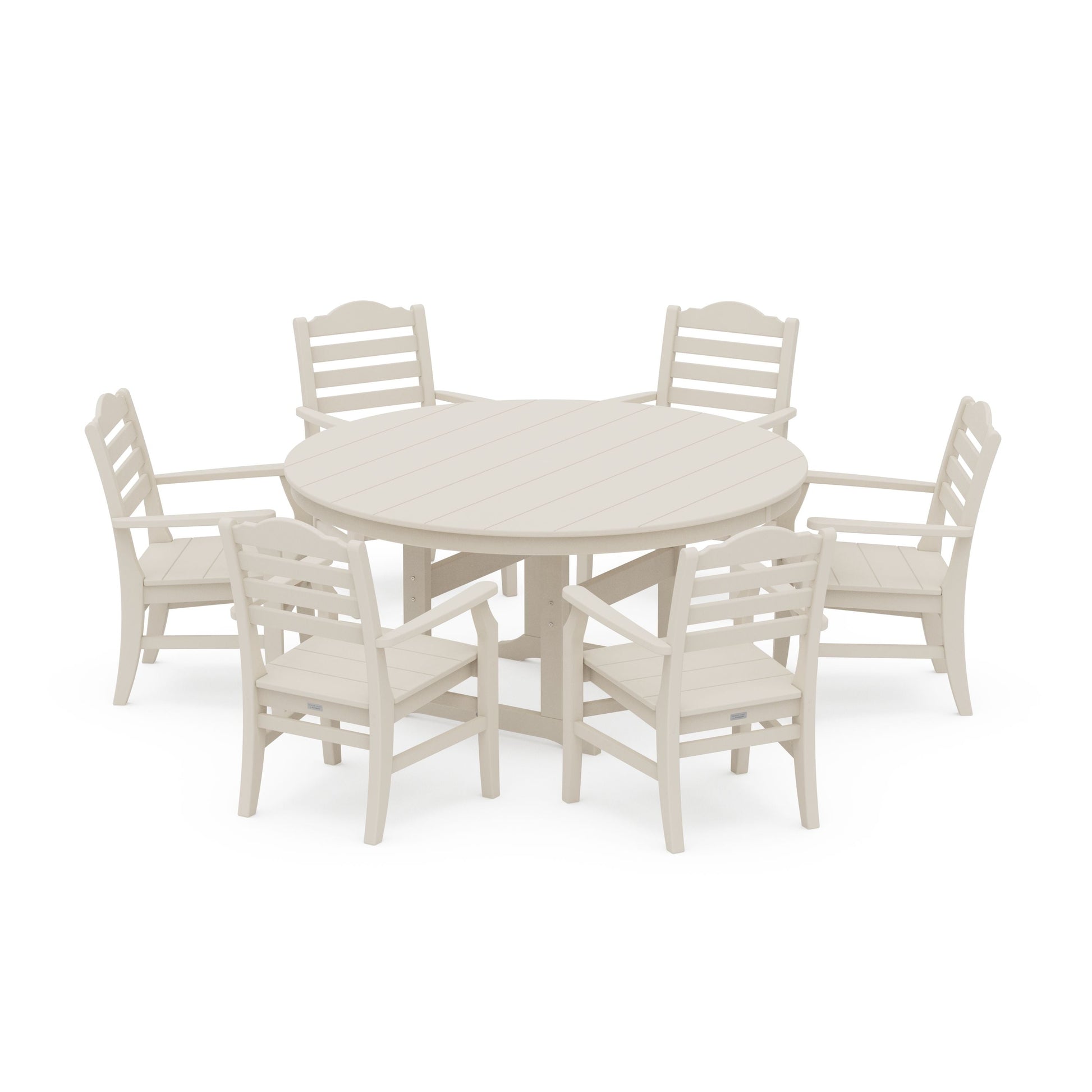 POLYWOOD Savannah 7-Piece Arm Chair Round Farmhouse Dining Set — Sand