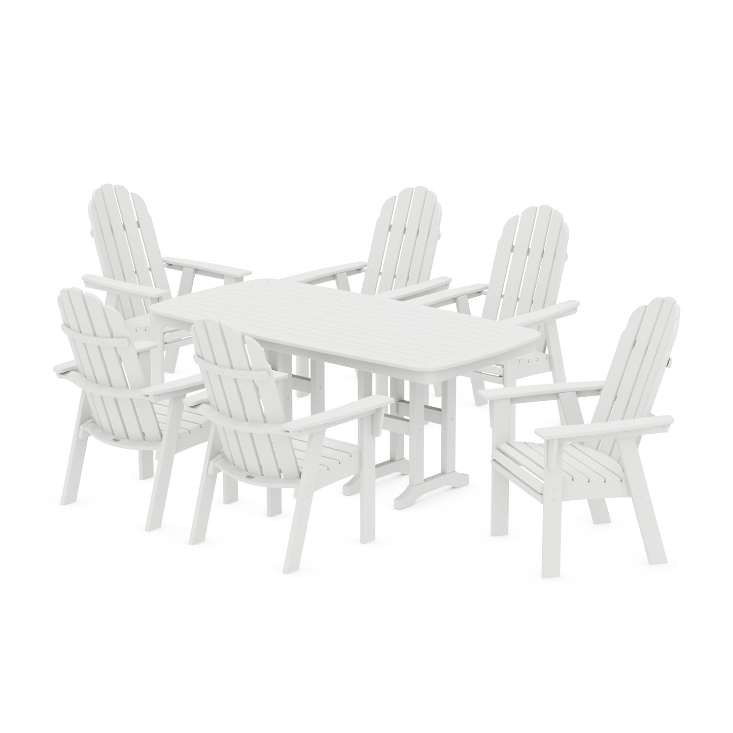 POLYWOOD Vineyard Curveback Adirondack Chair 7-Piece Dining Set — White