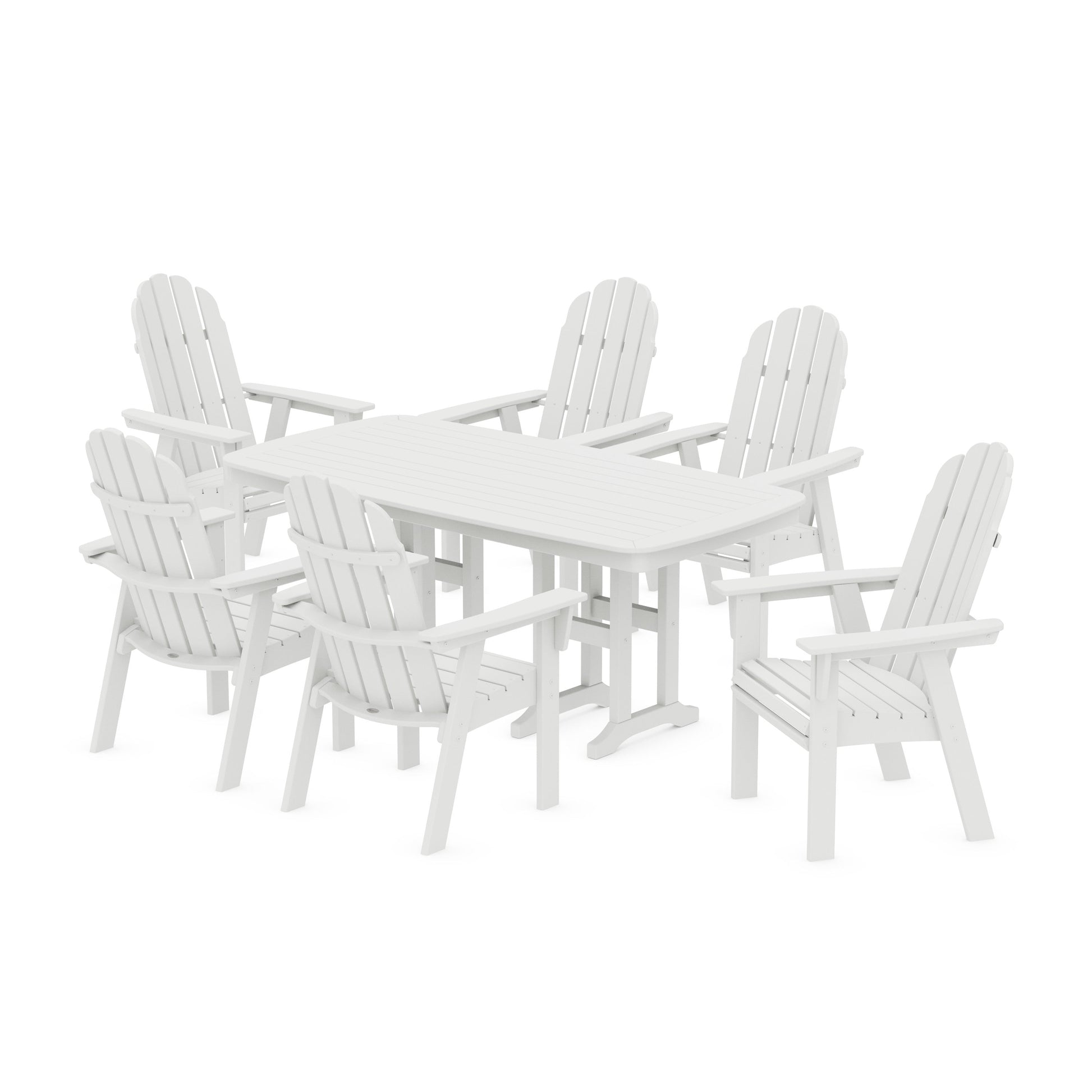 POLYWOOD Vineyard Curveback Adirondack Chair 7-Piece Dining Set — White