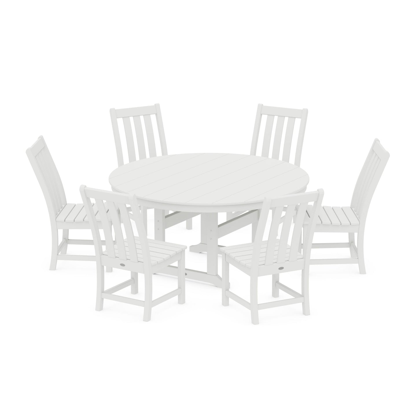 POLYWOOD Vineyard 7-Piece Side Chair Round Farmhouse Dining Set — White