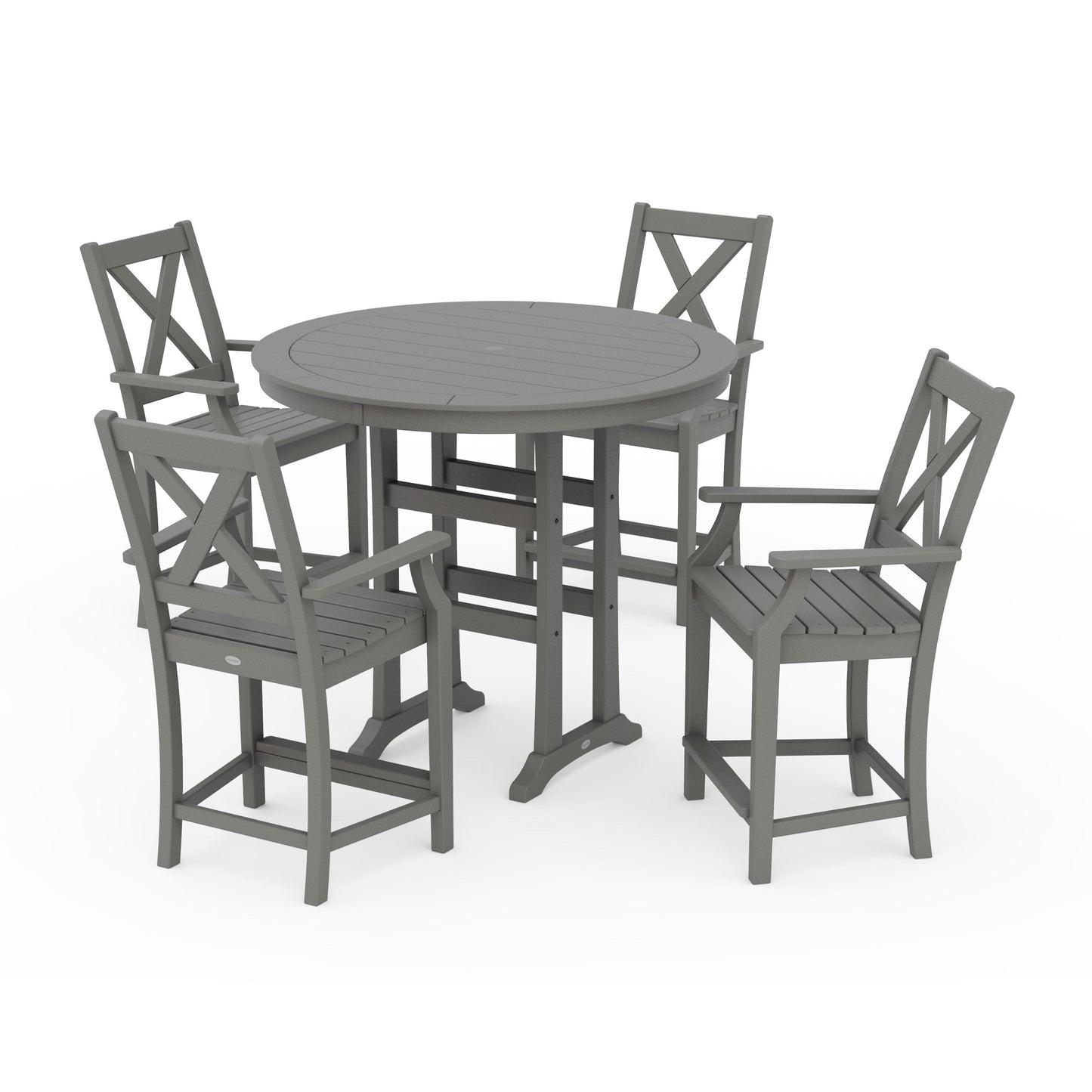 POLYWOOD Braxton 5-Piece Nautical Trestle Arm Chair Counter Set — Slate Grey