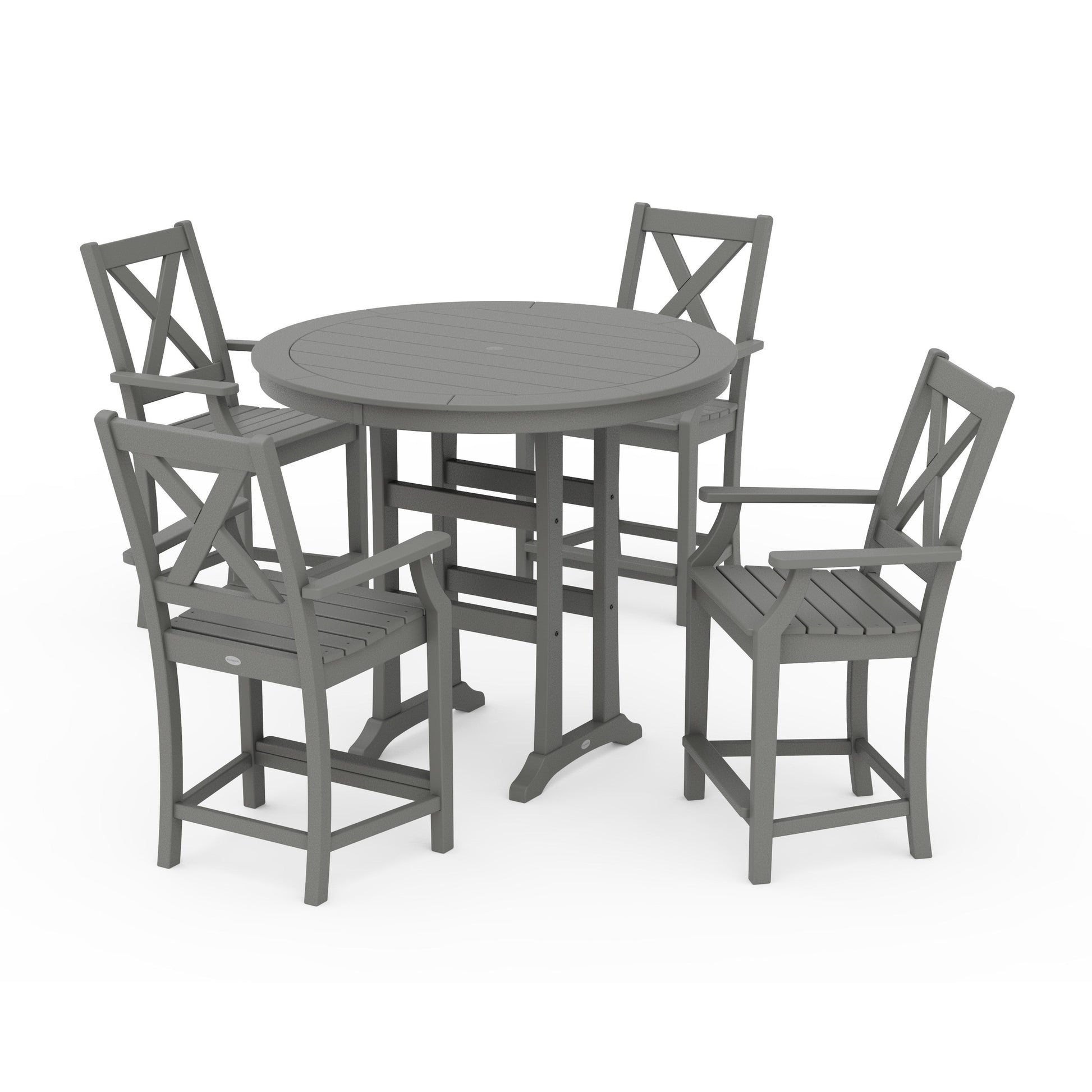 POLYWOOD Braxton 5-Piece Nautical Trestle Arm Chair Counter Set — Slate Grey
