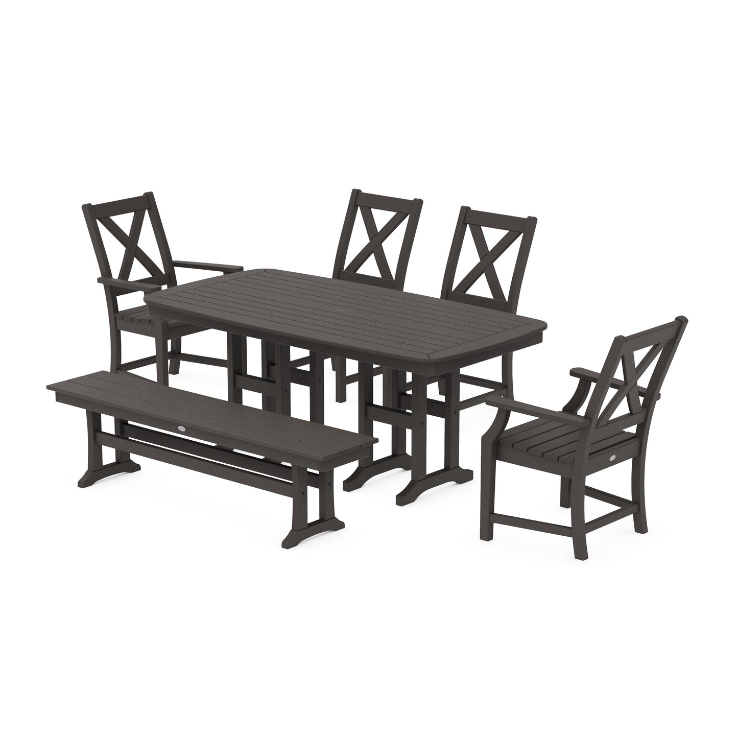 POLYWOOD Braxton 6-Piece Dining Set with Bench — Vintage Coffee