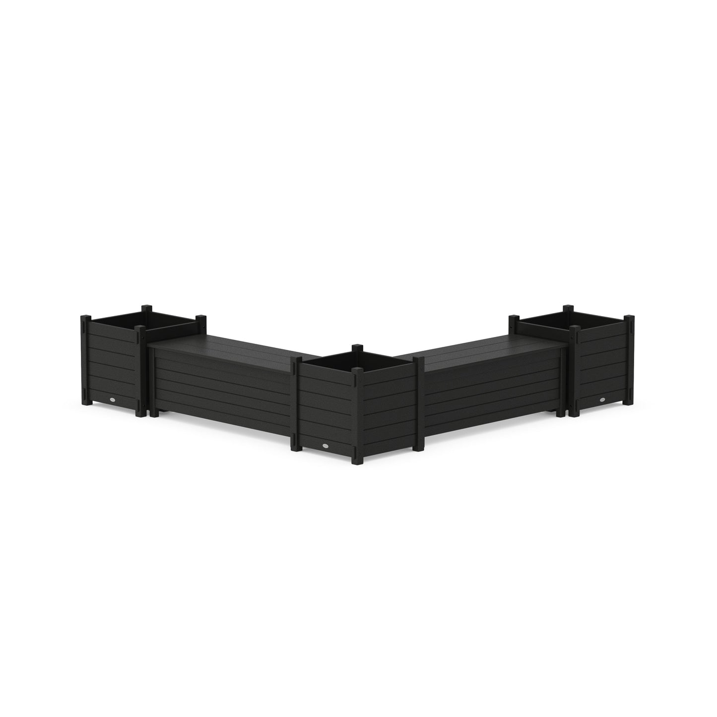 POLYWOOD 48" Nautical L- Shaped Planter Storage Bench Corner Set- Large — Black