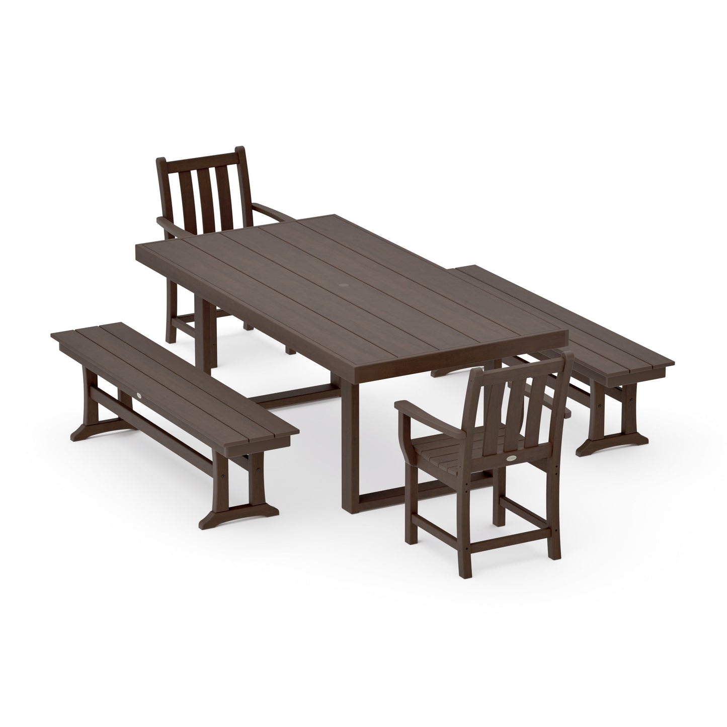 POLYWOOD Traditional Garden 5-Piece Dining Set with Benches — Kona