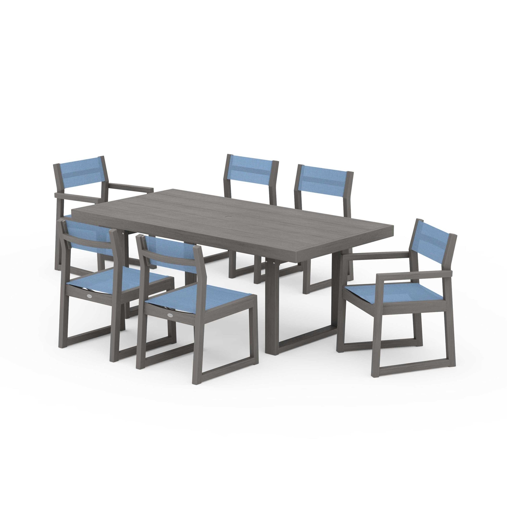 POLYWOOD EDGE Sling 7-Piece Dining Set — Driftwood / Poolside Sling