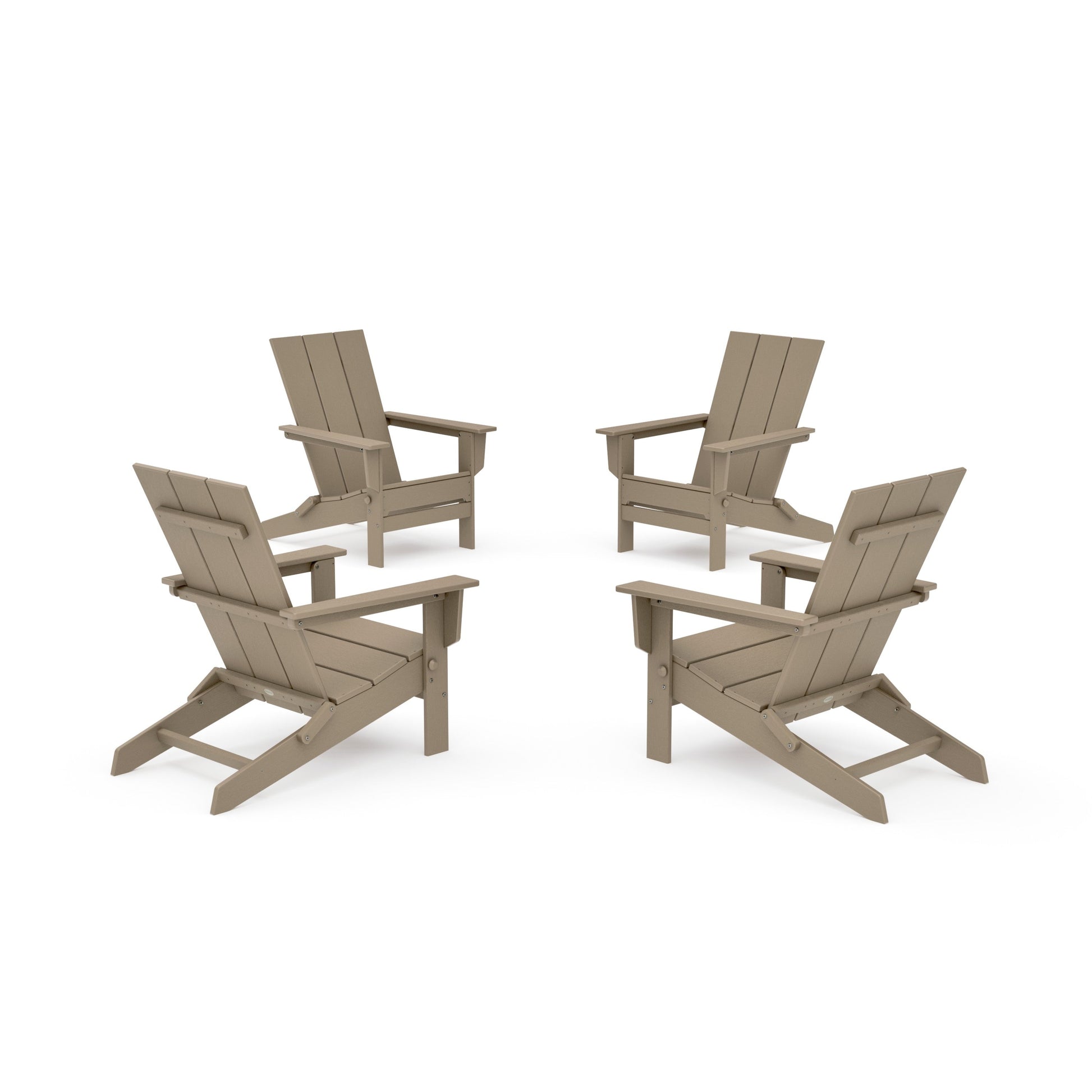 POLYWOOD 4-Piece Modern Studio Folding Adirondack Chair Conversation Set — Vintage Sahara