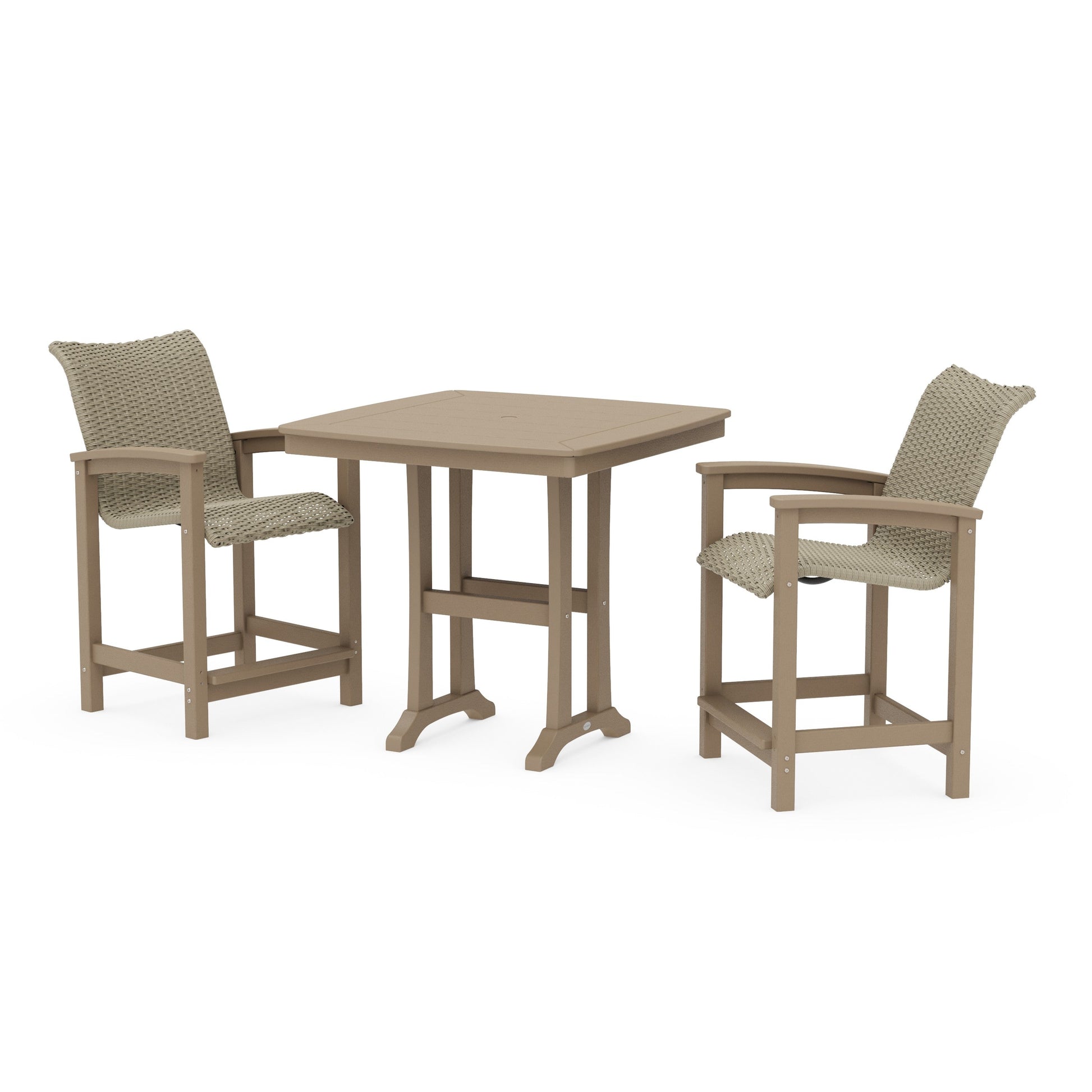 POLYWOOD Coastal Woven 3-Piece Counter Set with Trestle Legs — Vintage Sahara / Dune Grass