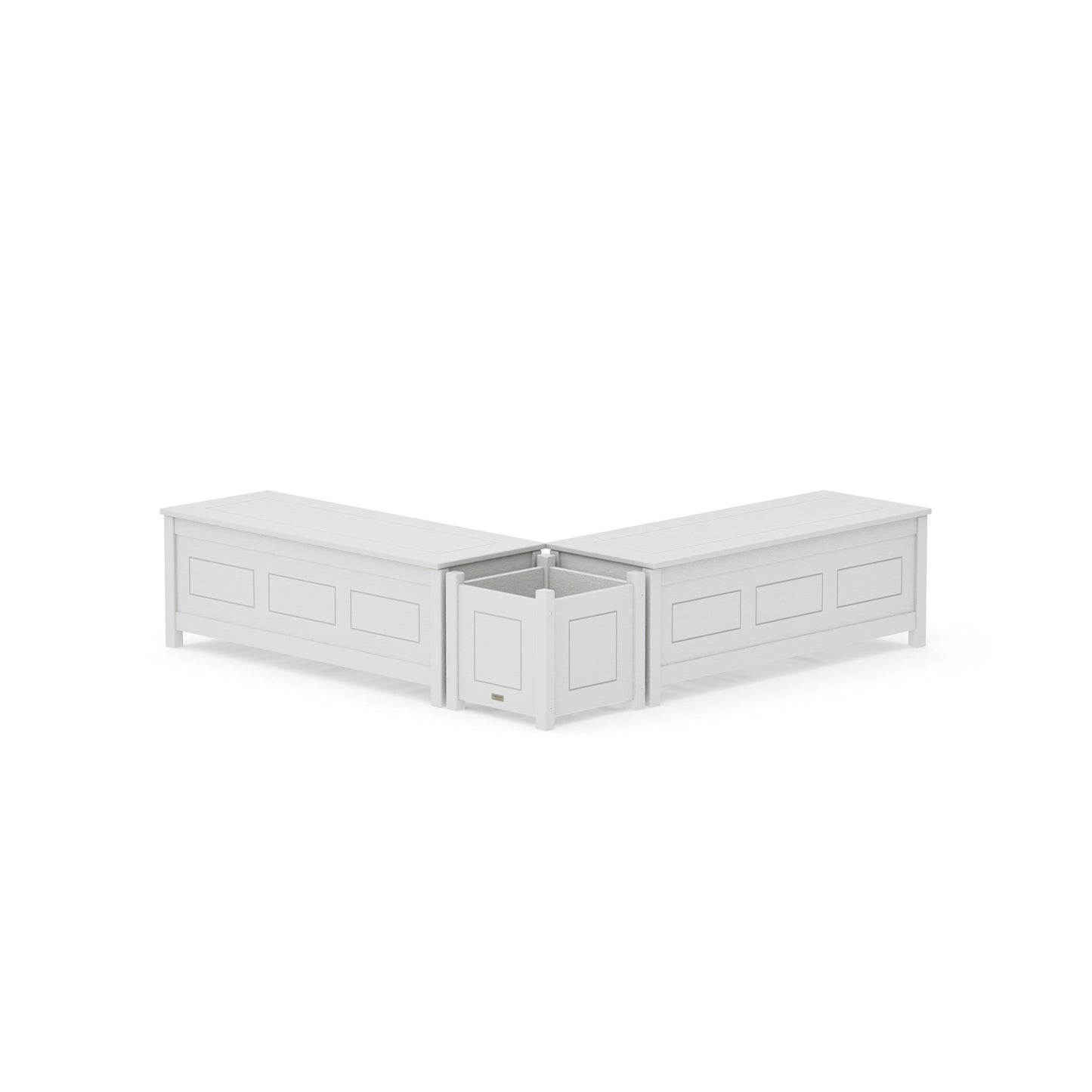 POLYWOOD 48" Country Living L- Shaped Planter Storage Bench Set — Vintage White