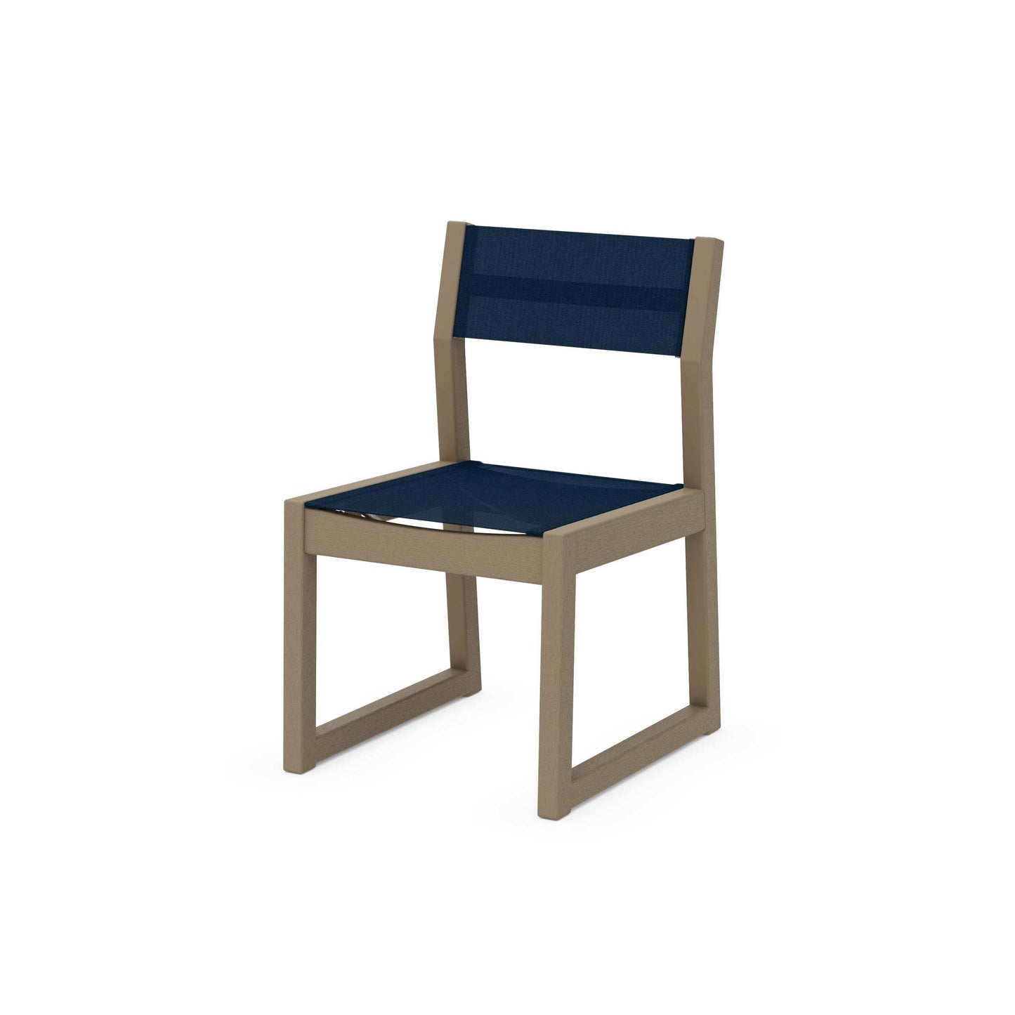 POLYWOOD EDGE Sling Dining Side Chair — Vintage Sahara / Navy Blue Sling