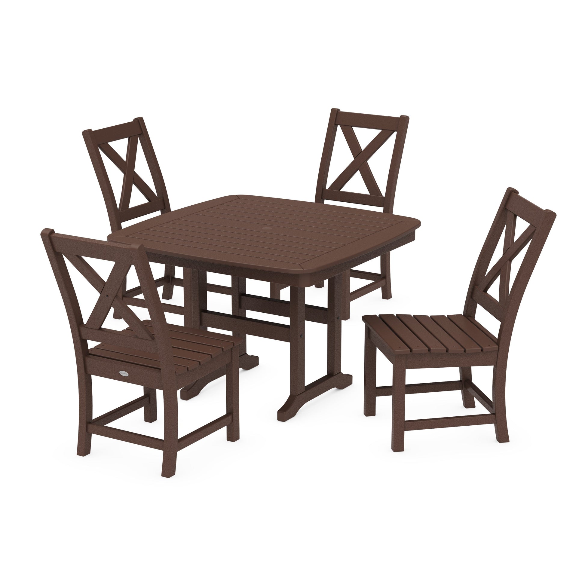 POLYWOOD Braxton Side Chair 5-Piece Dining Set with Trestle Legs — Mahogany