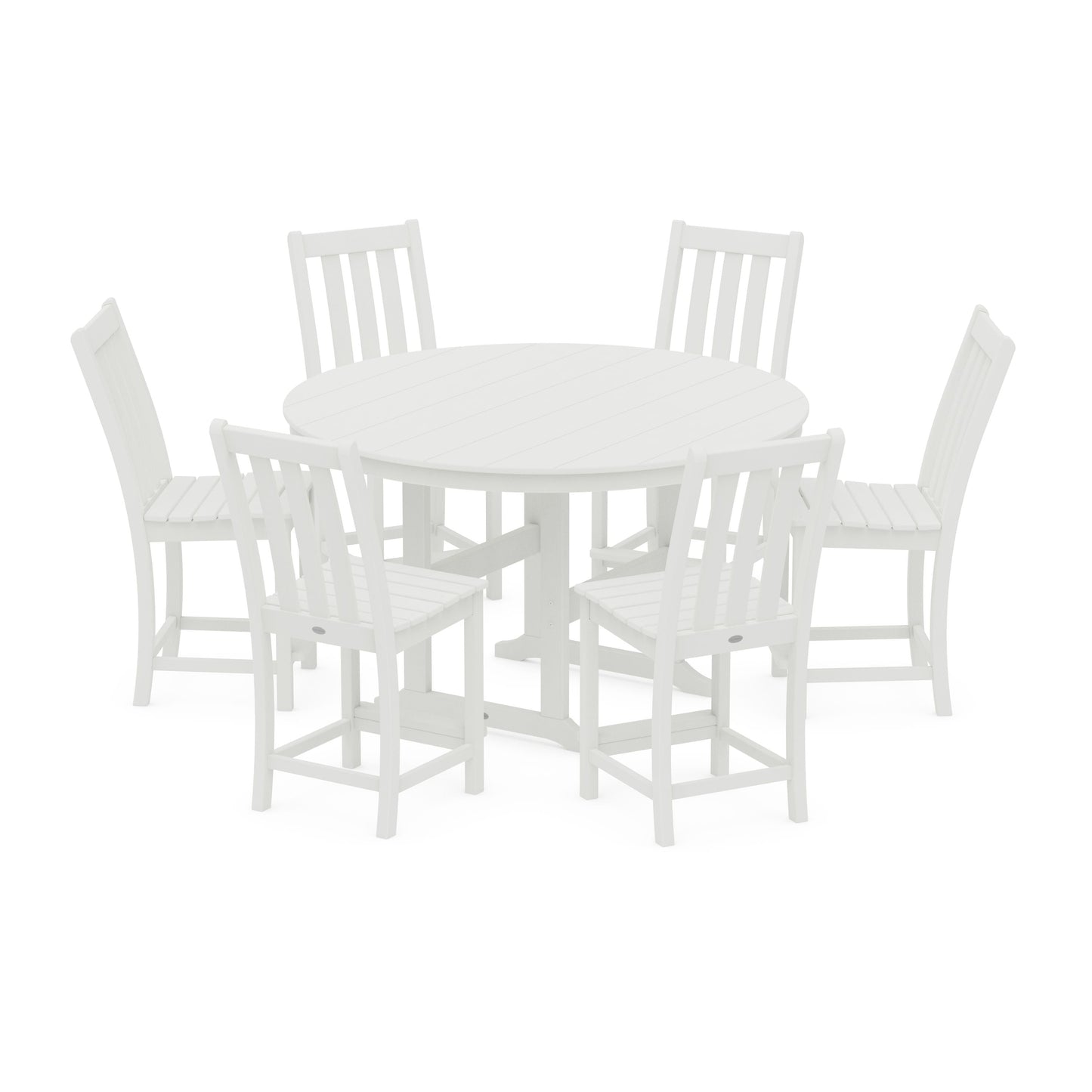 POLYWOOD Vineyard 7-Piece Farmhouse Side Chair Round Farmhouse Counter Set — Vintage White