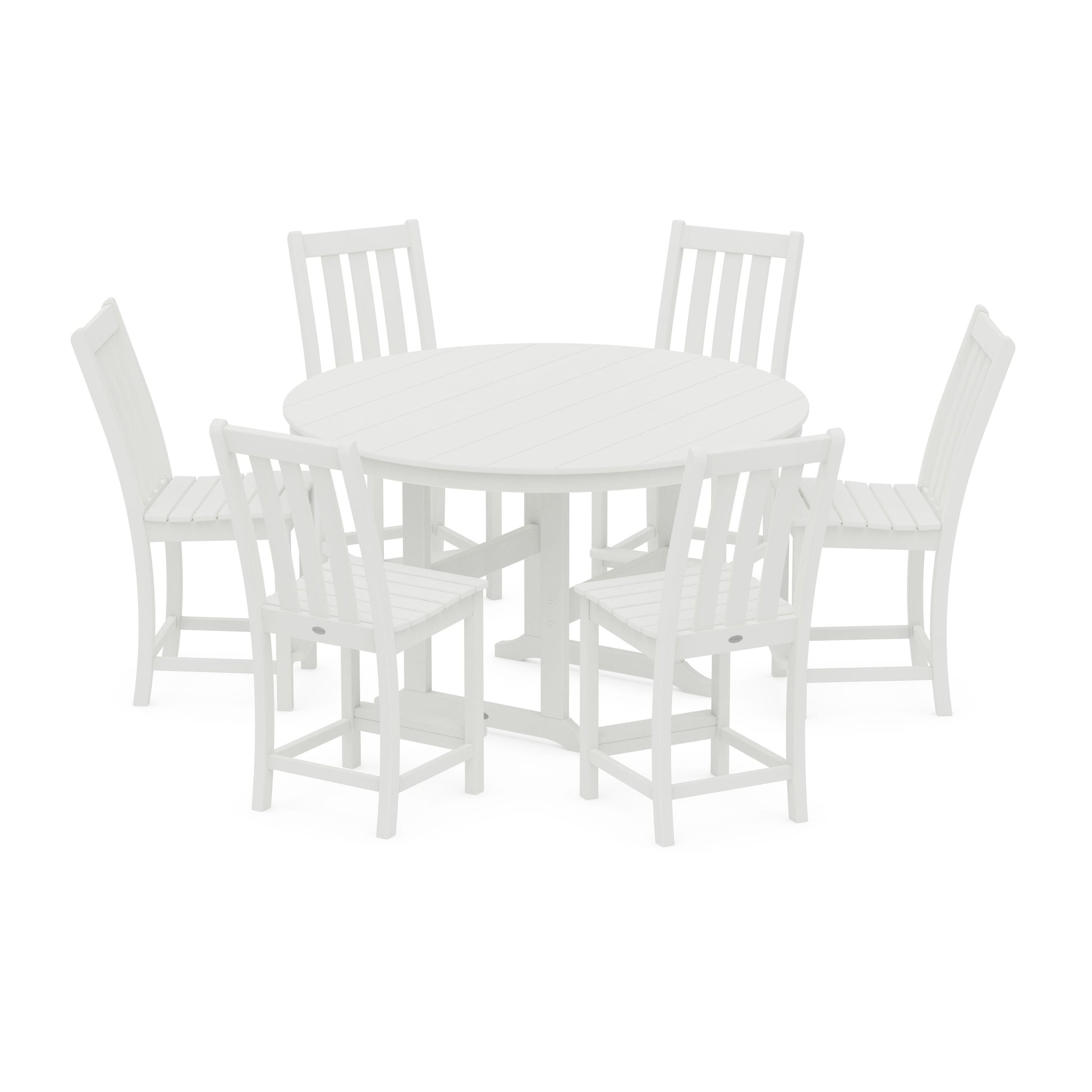 POLYWOOD Vineyard 7-Piece Farmhouse Side Chair Round Farmhouse Counter Set — Vintage White