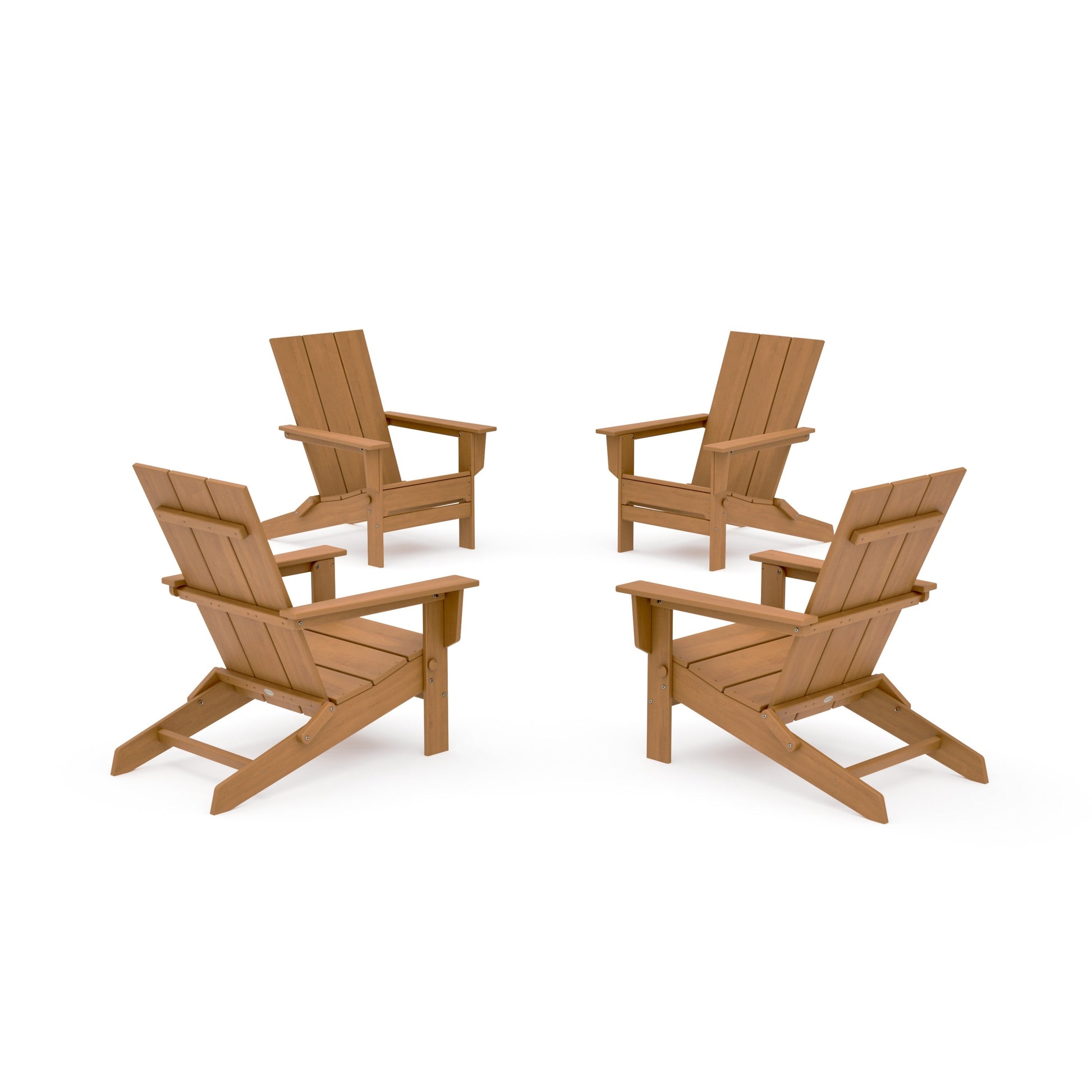 POLYWOOD 4-Piece Modern Studio Folding Adirondack Chair Conversation Set — Natural