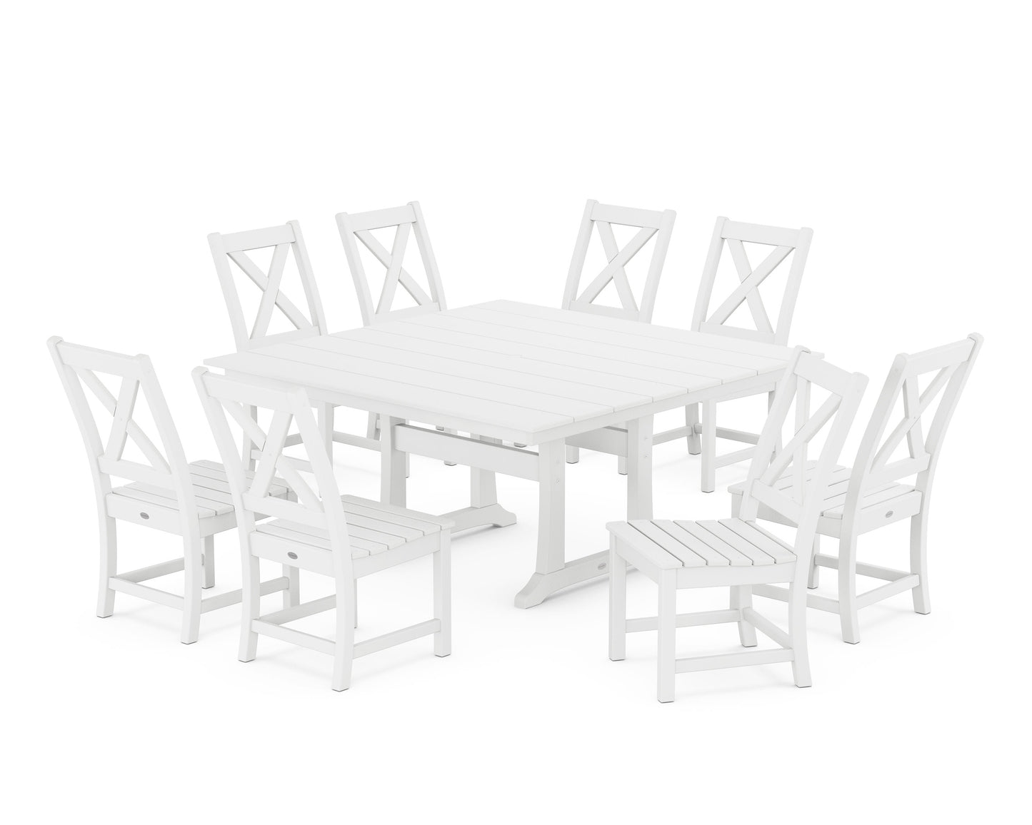 POLYWOOD Braxton Side Chair 9-Piece Farmhouse Dining Set — White