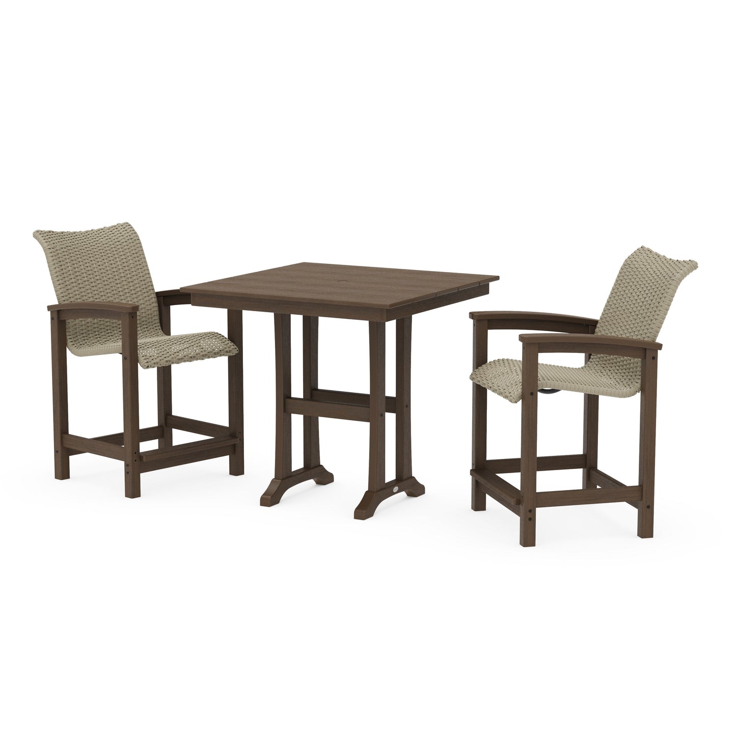 POLYWOOD Coastal Woven 3-Piece Farmhouse Counter Set with Trestle Legs — Kona / Dune Grass