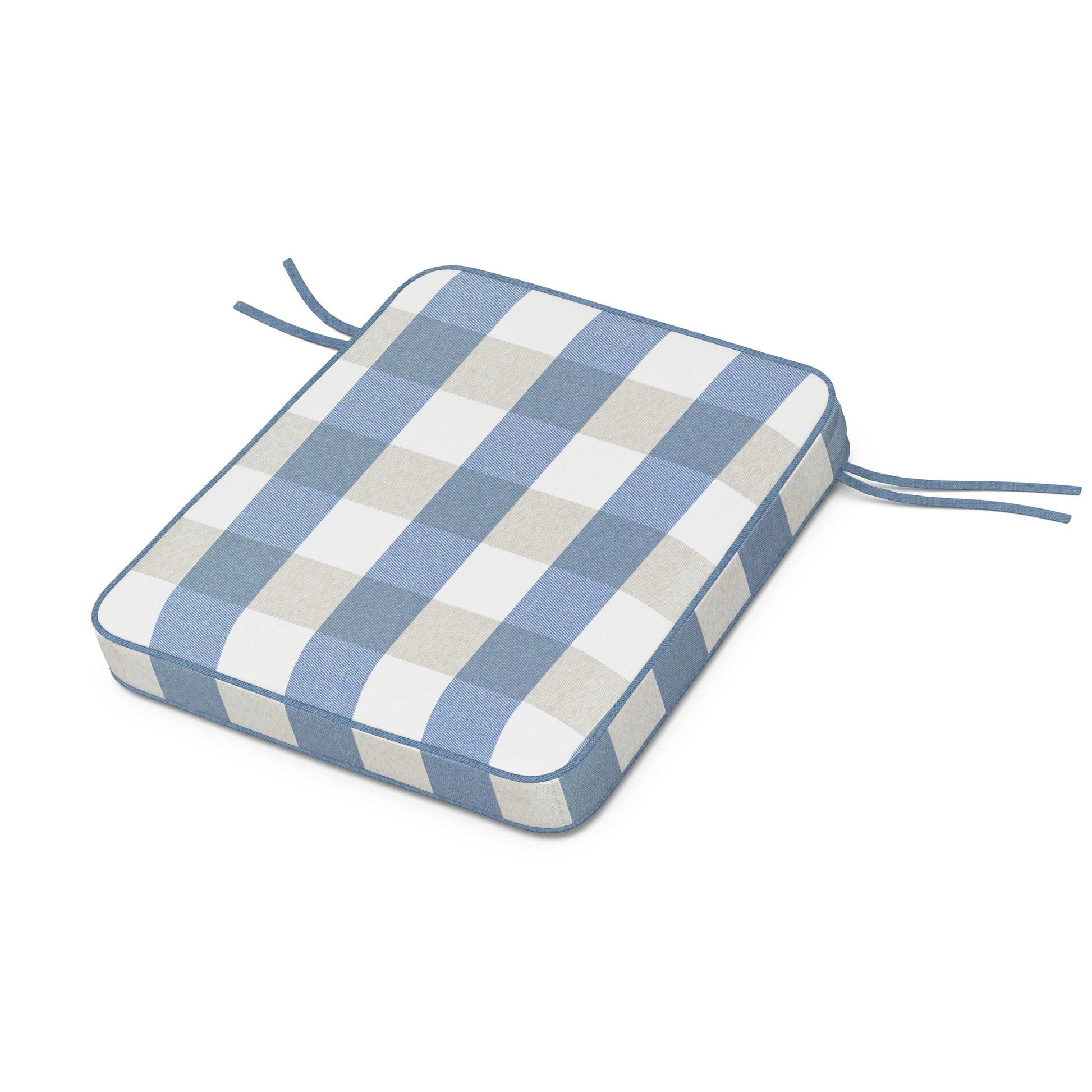 POLYWOOD Chinoiserie Rocker Seat Cushion — Buffalo Plaid Sky Blue