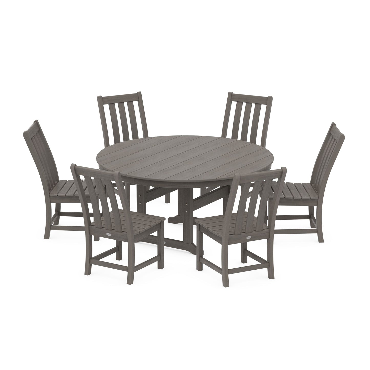 POLYWOOD Vineyard 7-Piece Side Chair Round Farmhouse Dining Set — Driftwood