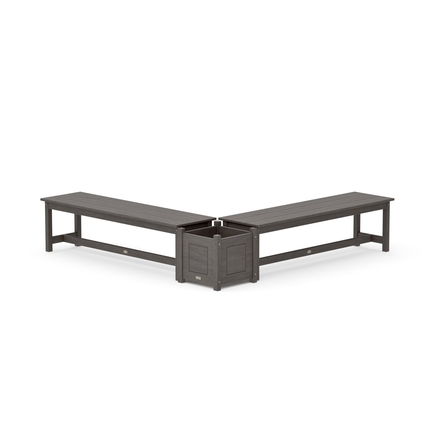 POLYWOOD 60" Country Living L- Shaped Planter Bench Set — Driftwood